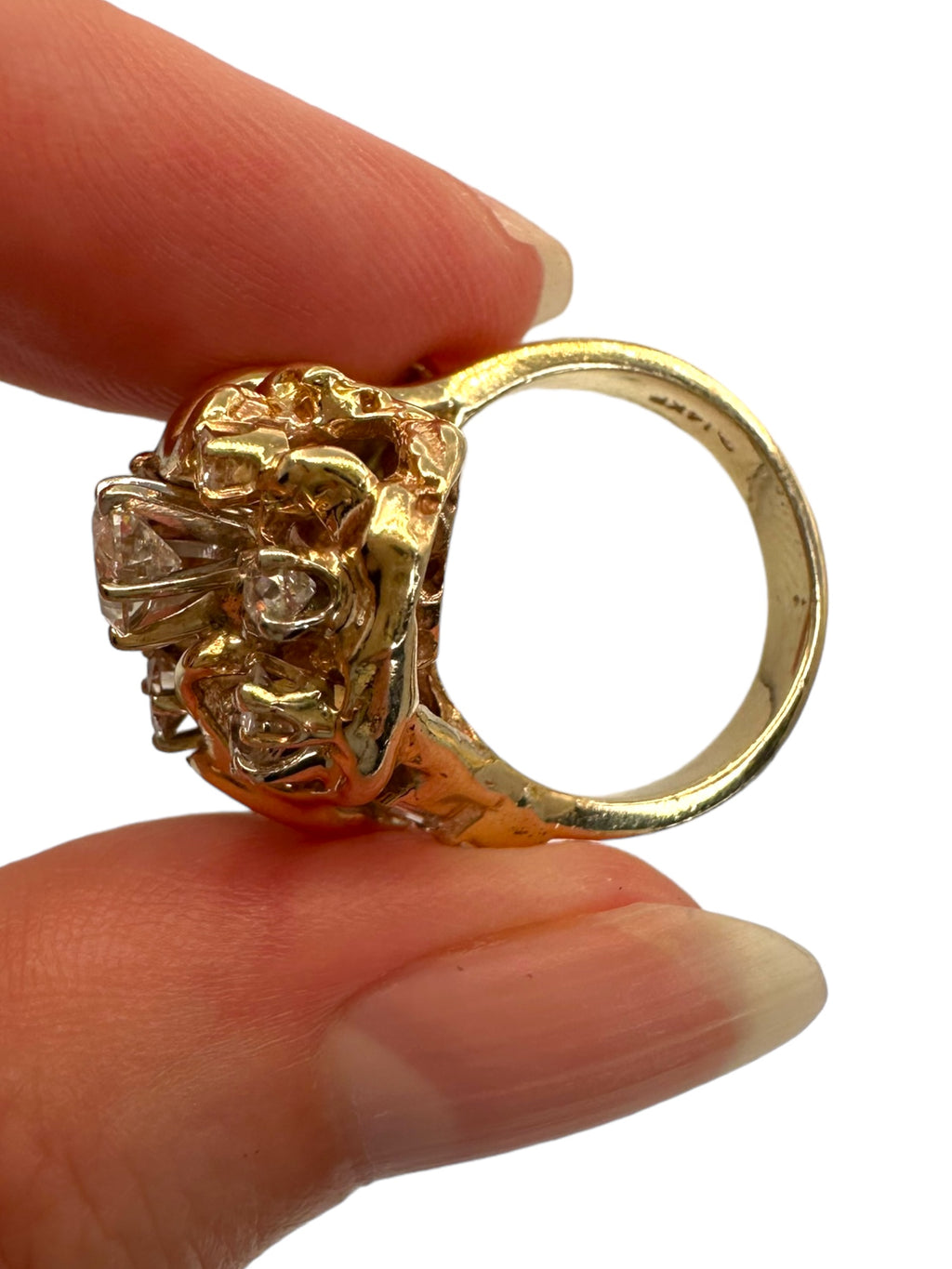 14k Brutalist Diamond Cluster Ring