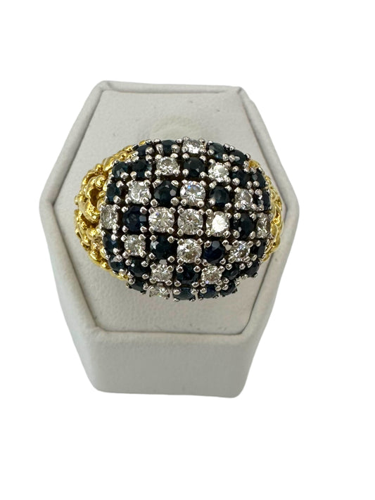 18k Sapphire Diamond Textured Ring
