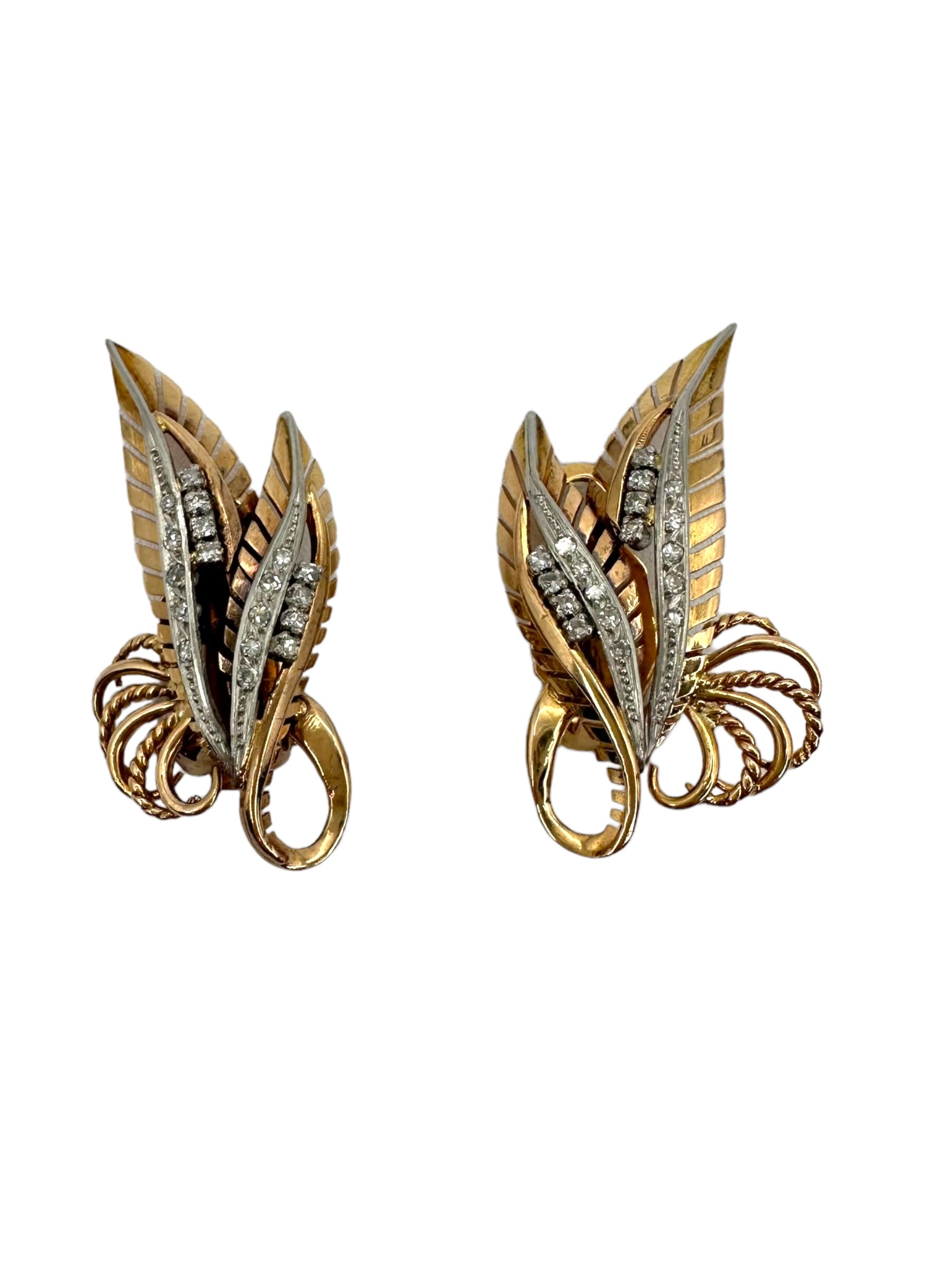 18k Diamond Retro Leaf Earrings