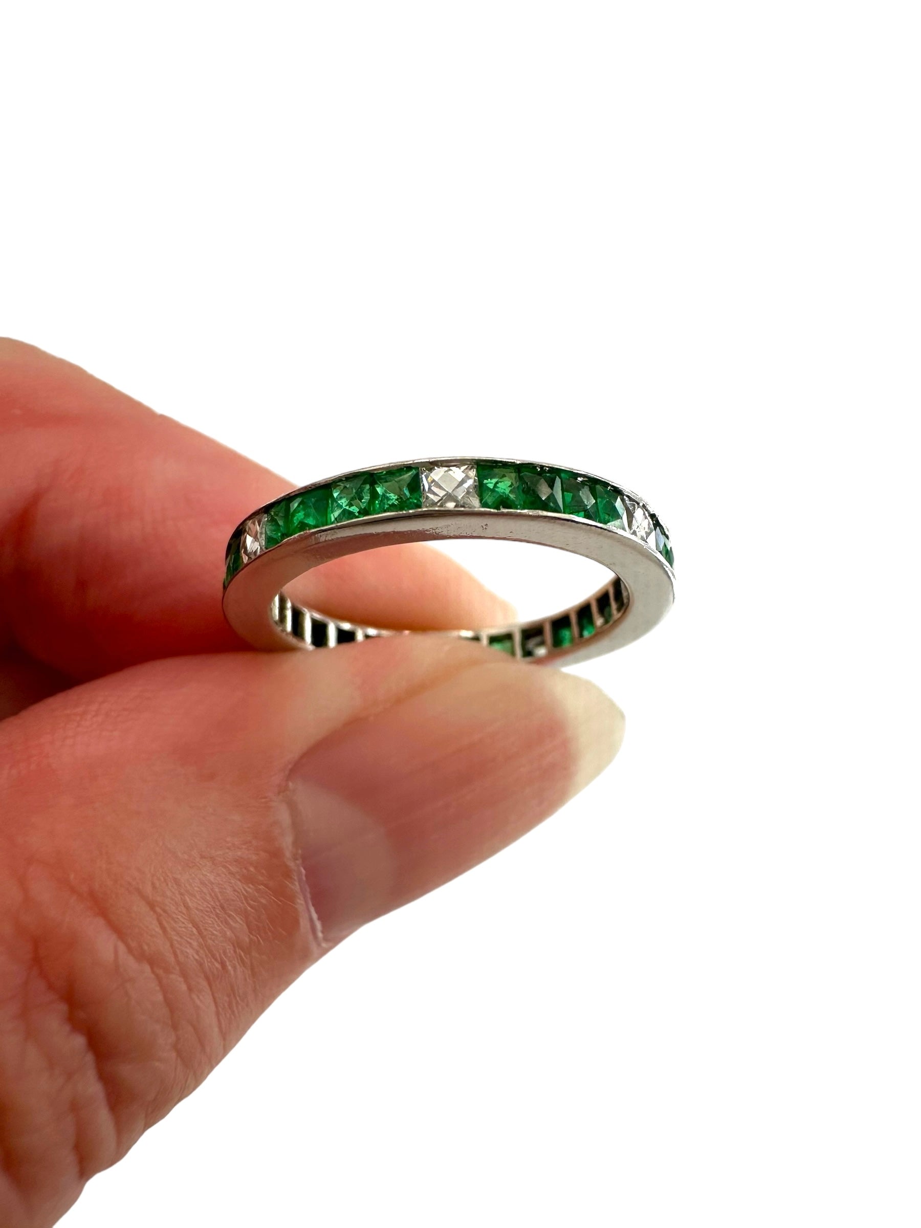 Platinum Emerald Diamond Eternity Ring