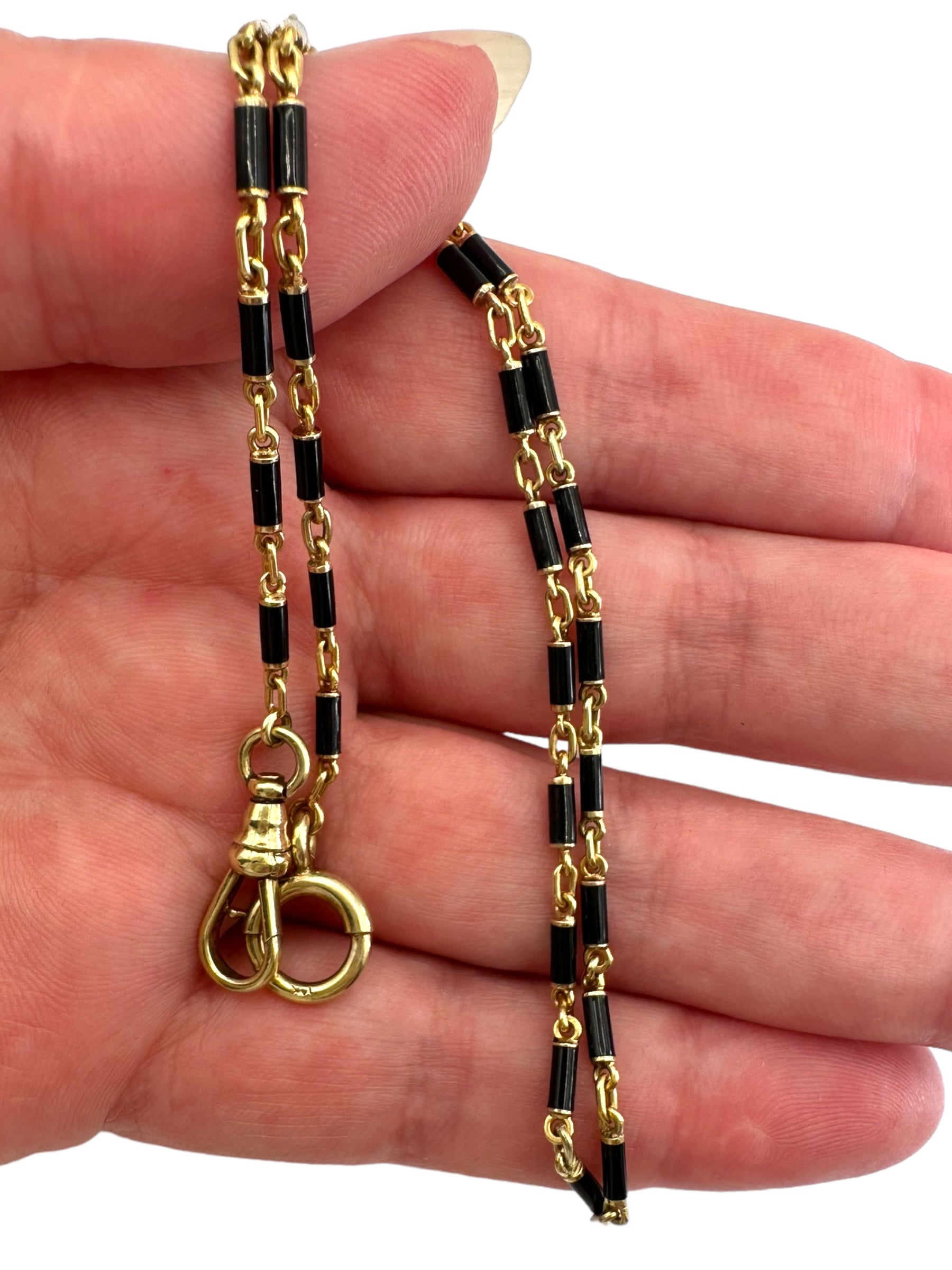 14k Black Enamel Barrel Link Watch Chain