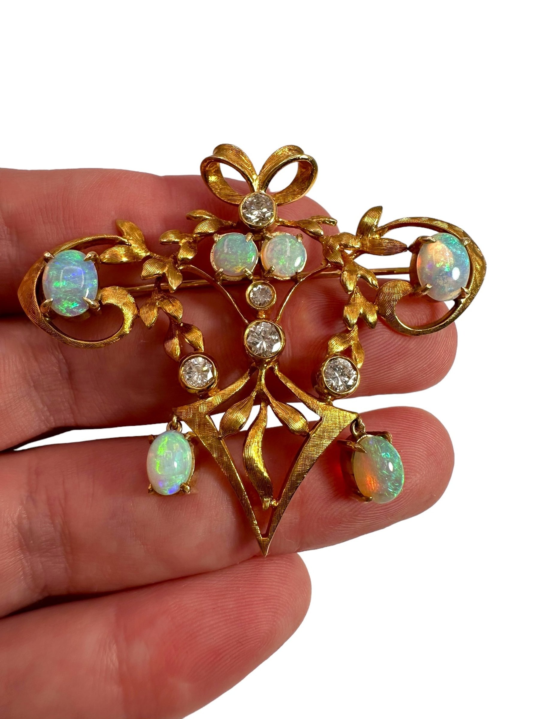 18k Opal Diamond Pendant Brooch