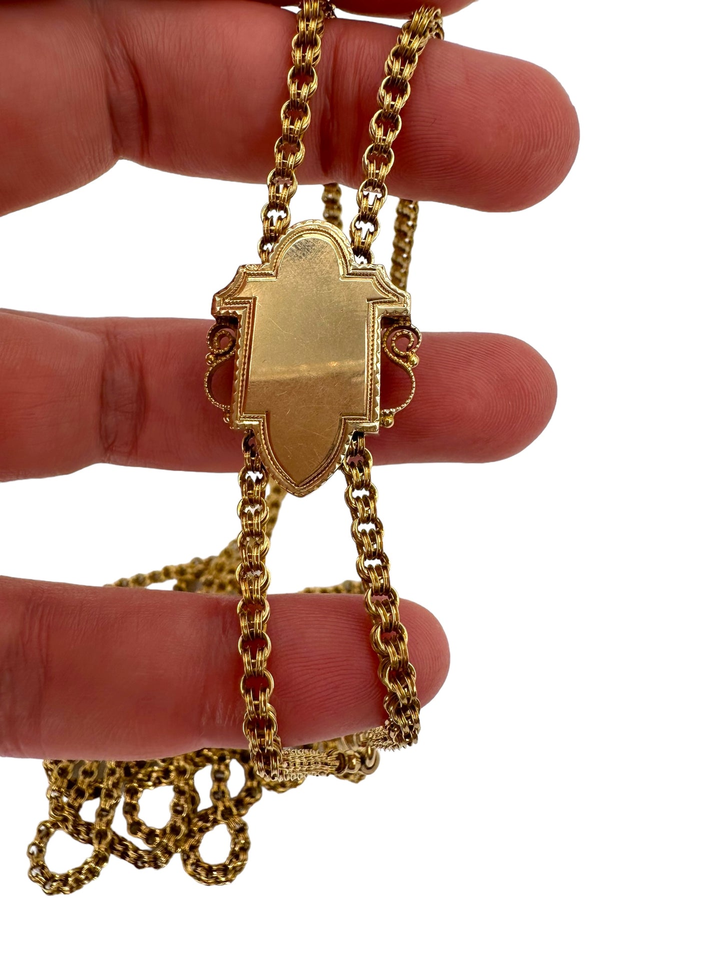 14k Victorian Cameo Slide Long Guard Necklace
