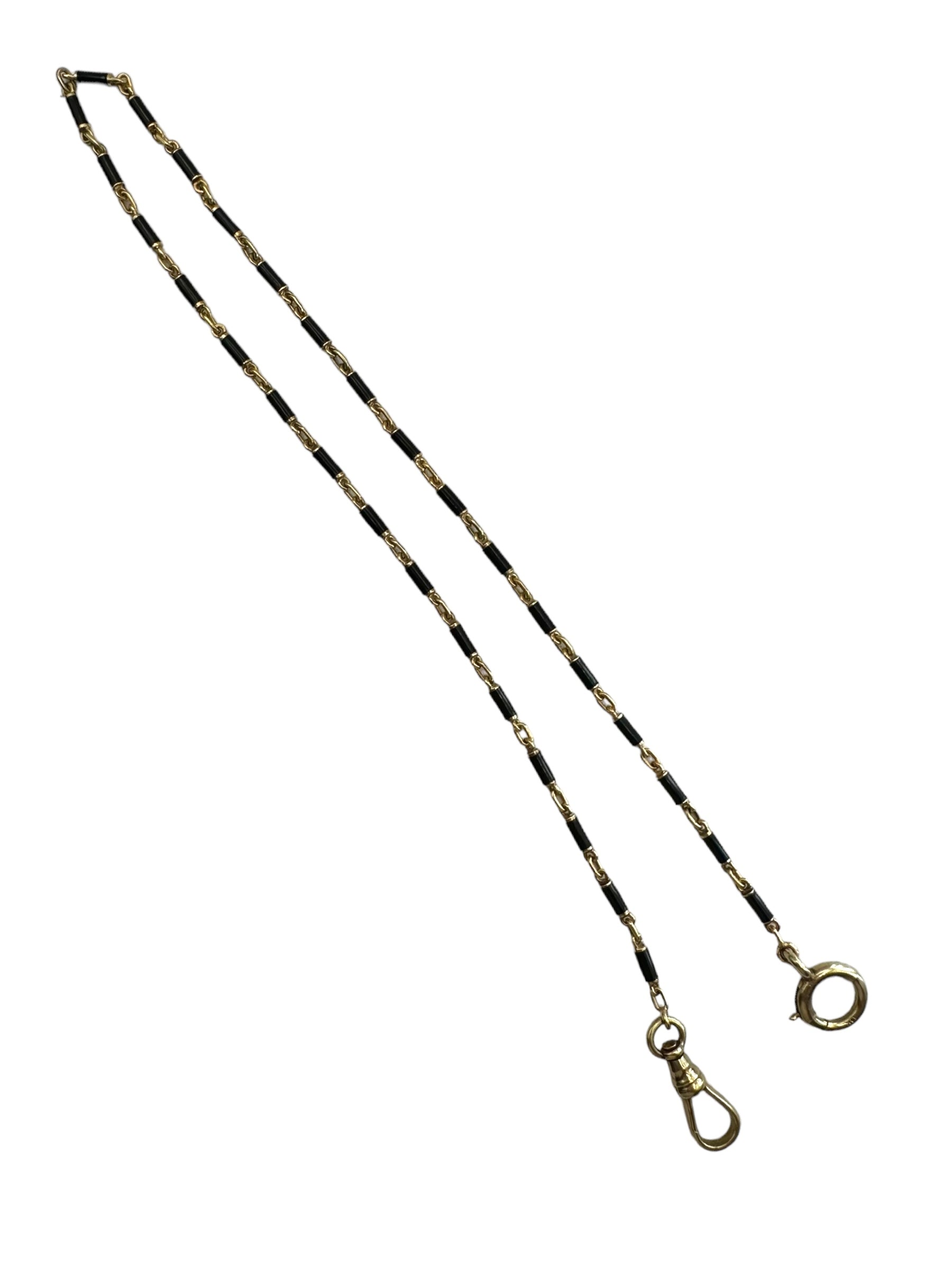 14k Black Enamel Barrel Link Watch Chain