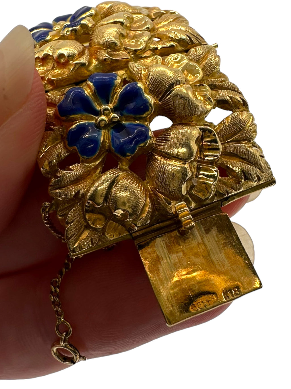 18k Large Art Nouveau Enamel Floral Bracelet
