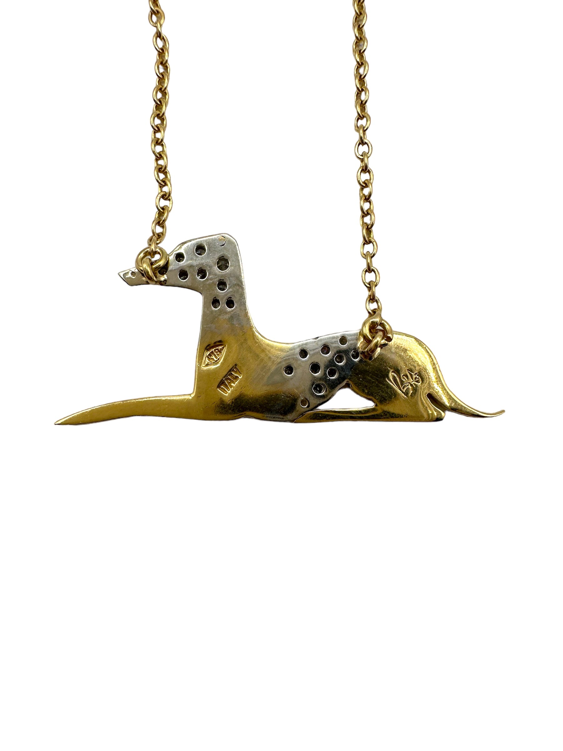 18k Hound Dog Diamond Pendant Necklace