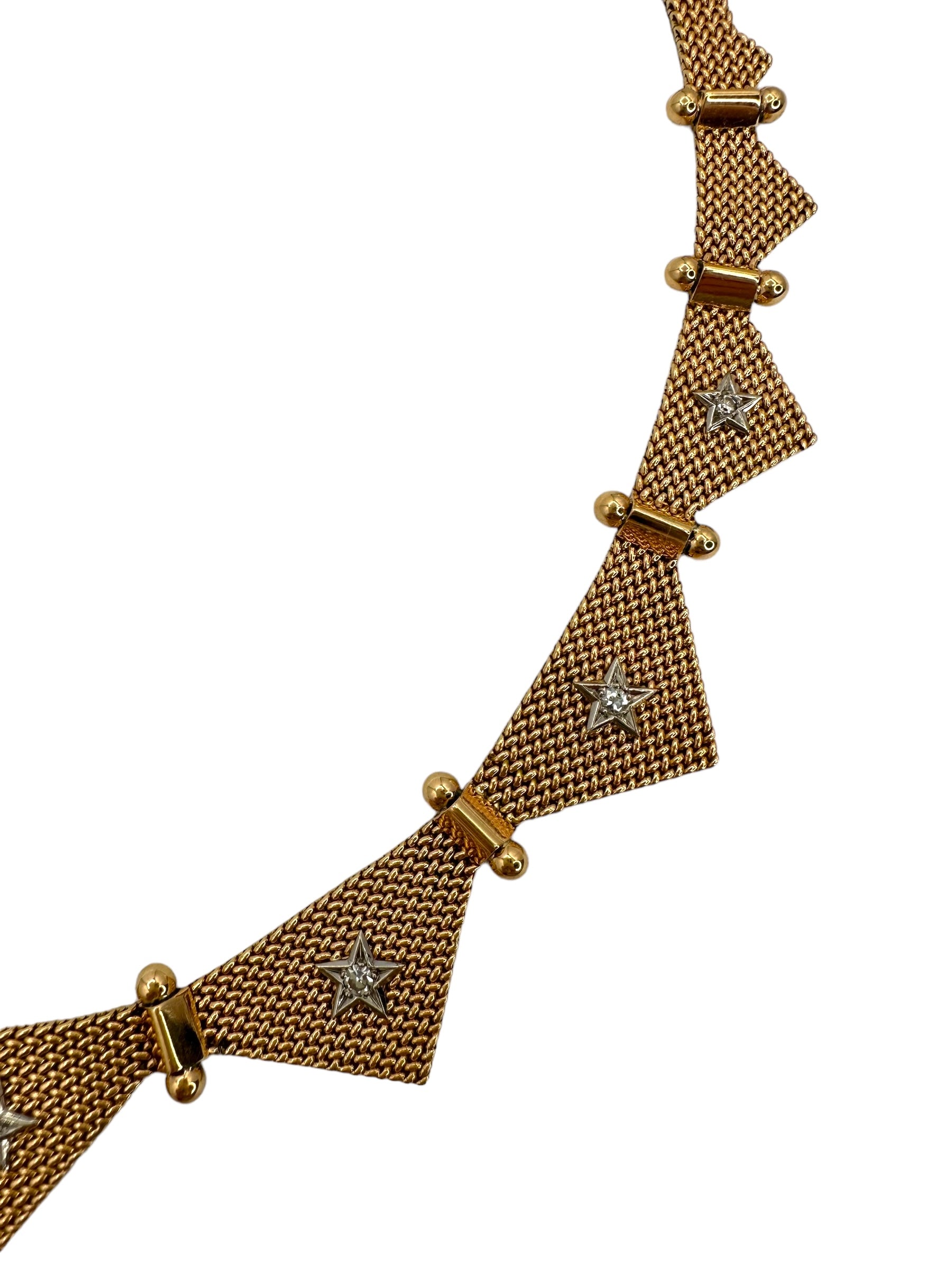18k Retro Star Diamond Collar Necklace