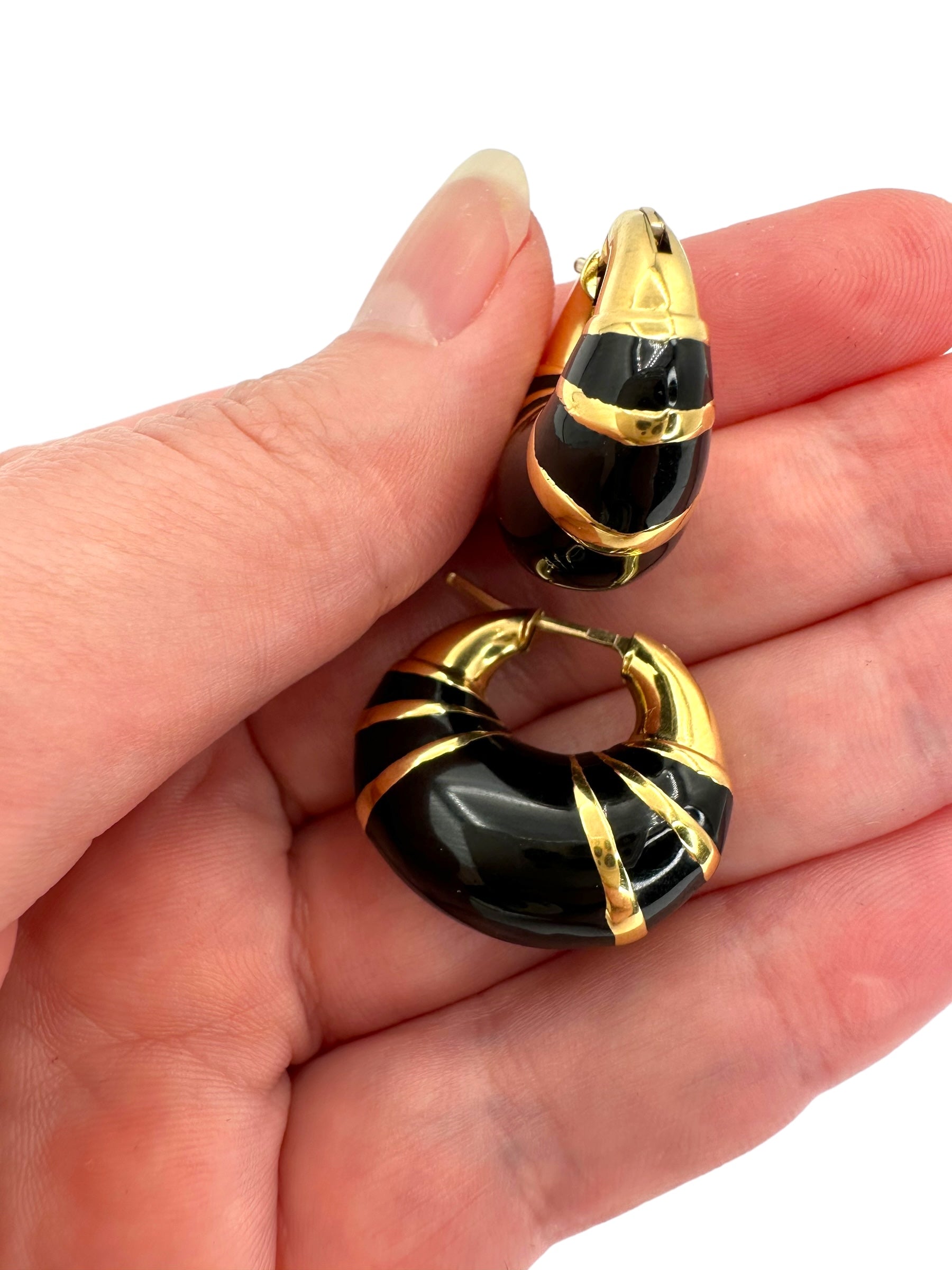 18k Enamel Crescent Huggie Earrings