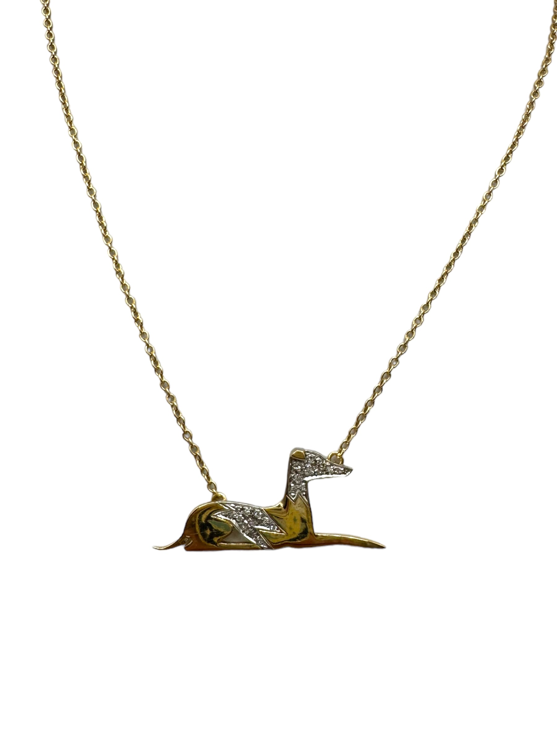 18k Hound Dog Diamond Pendant Necklace