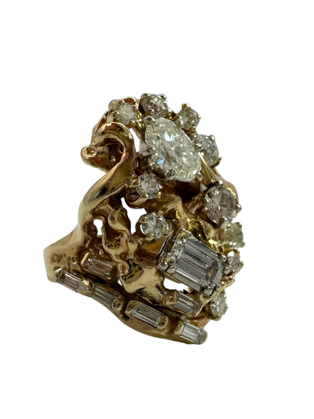 14k Brutalist Diamond Cluster Ring