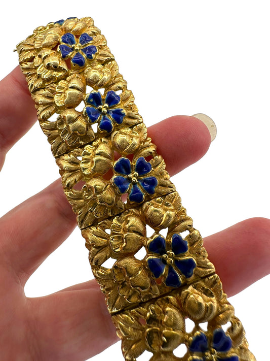18k Large Art Nouveau Enamel Floral Bracelet