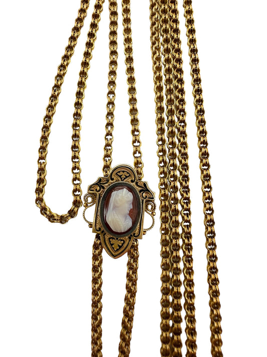 14k Victorian Cameo Slide Long Guard Necklace