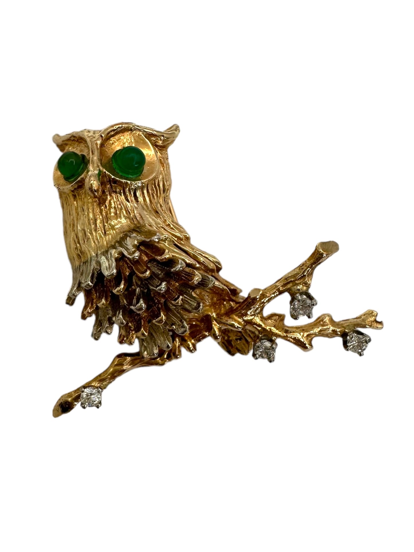 14k Owl Diamond Brooch