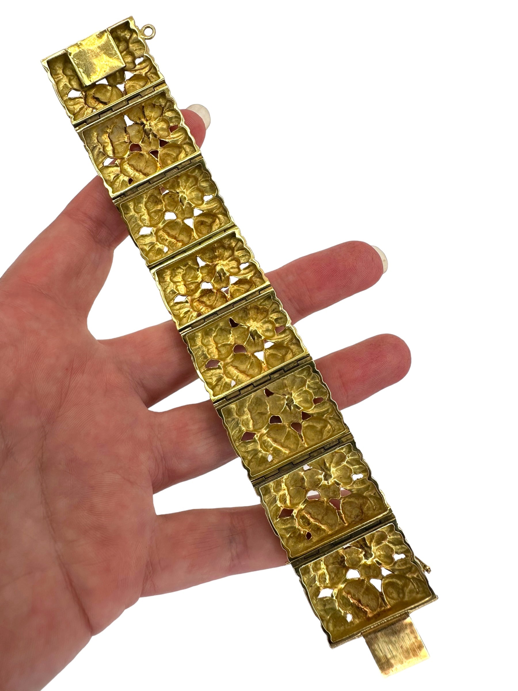 18k Large Art Nouveau Enamel Floral Bracelet