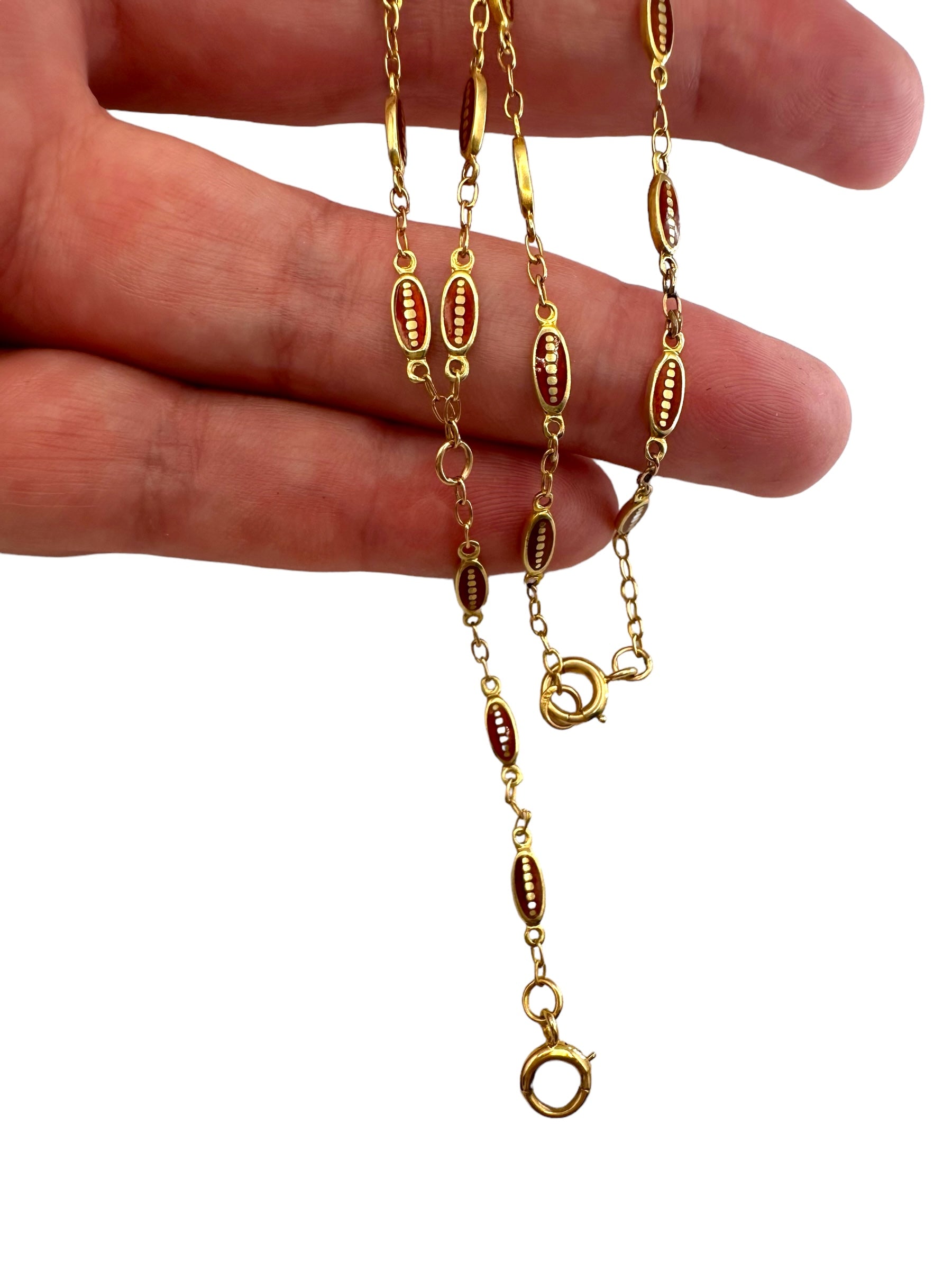 14k Red Enamel Dots Watch Chain