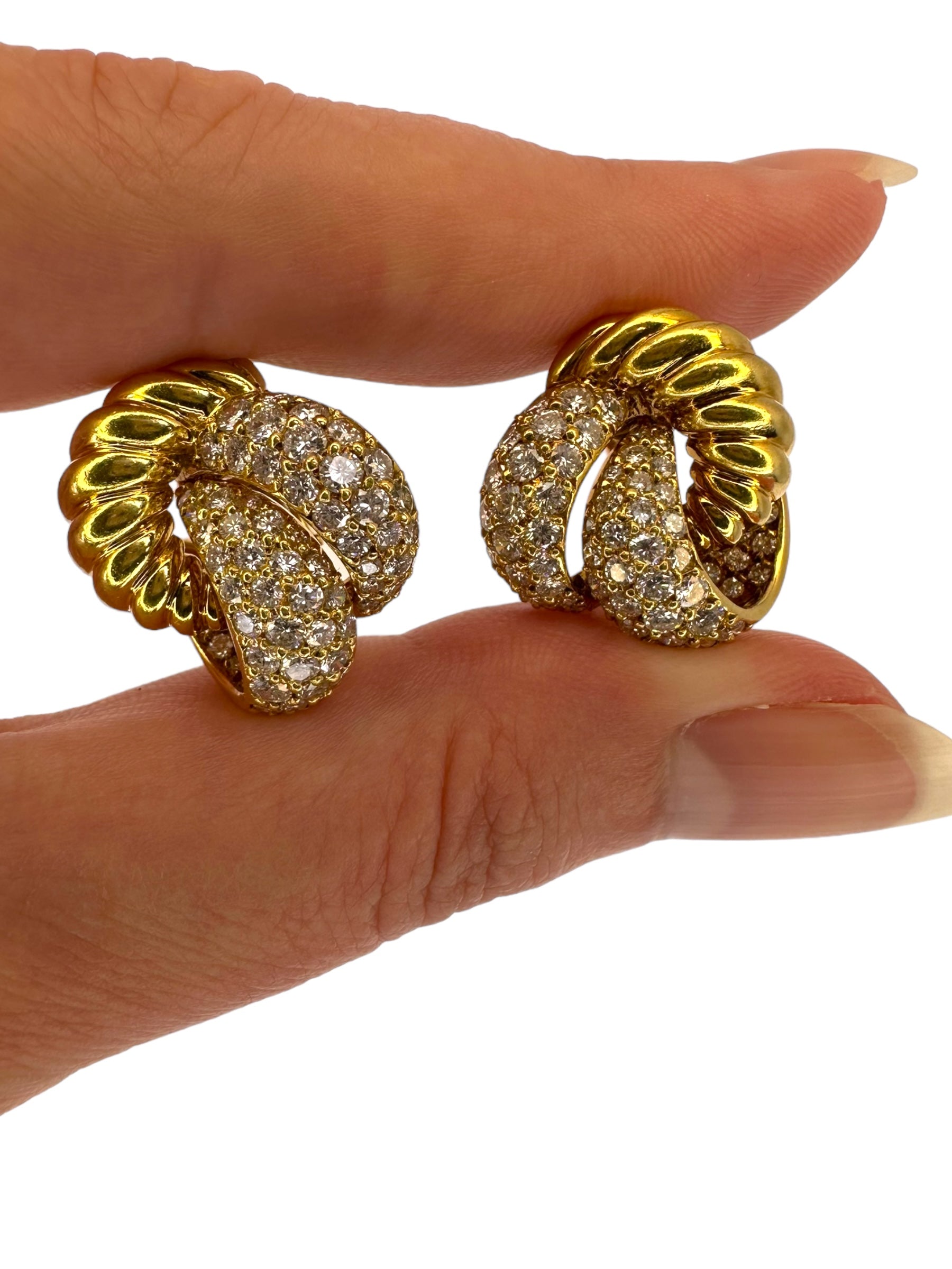 18k Diamond Classic Knot Clip Earrings