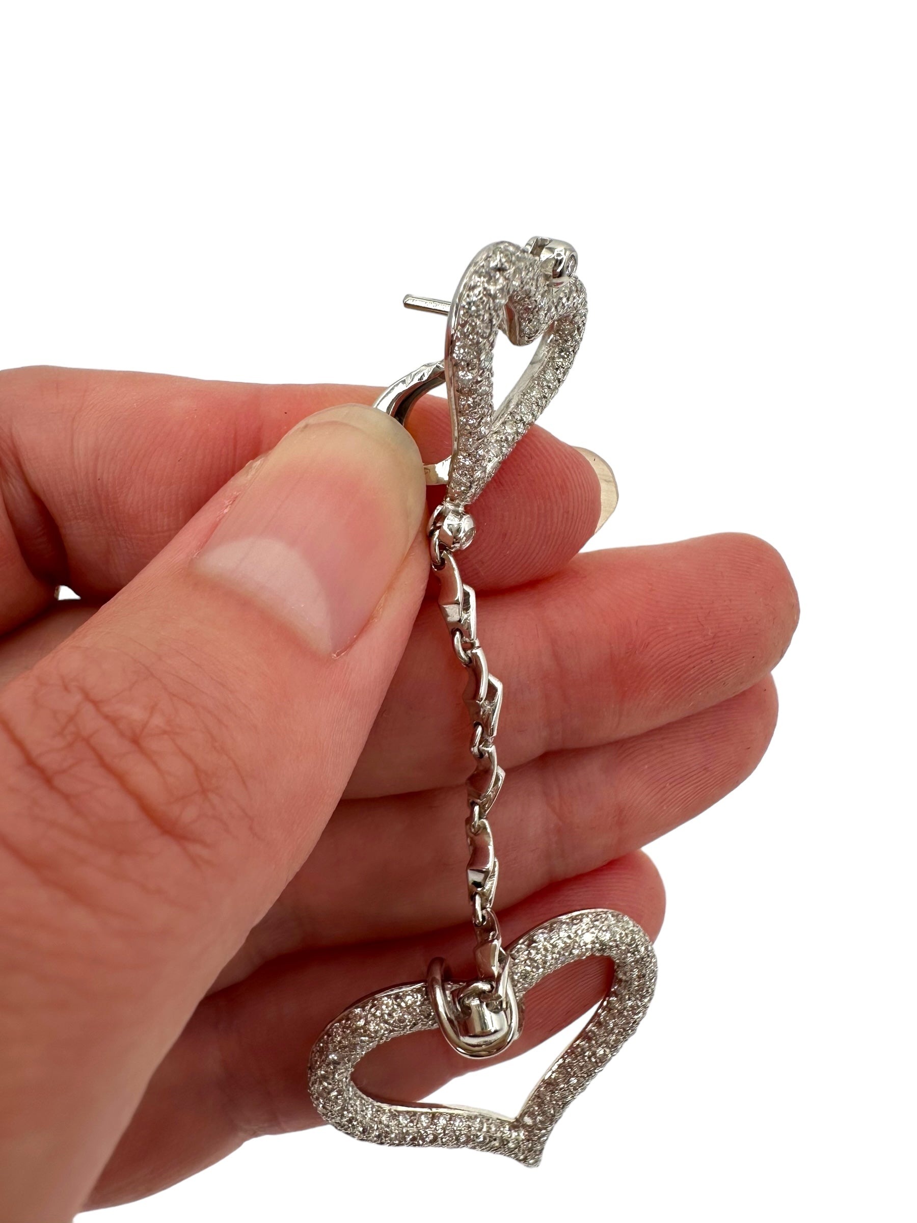 18k Diamond Heart Drop Earrings