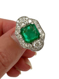 Platinum Emerald Diamond Cocktail Ring