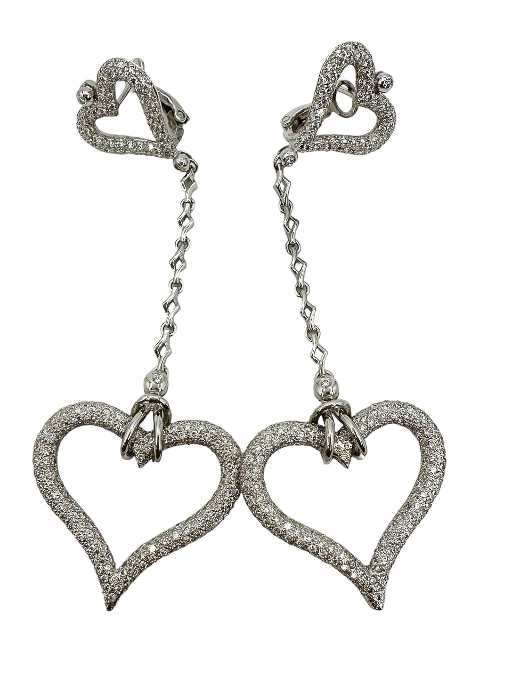 18k Diamond Heart Drop Earrings