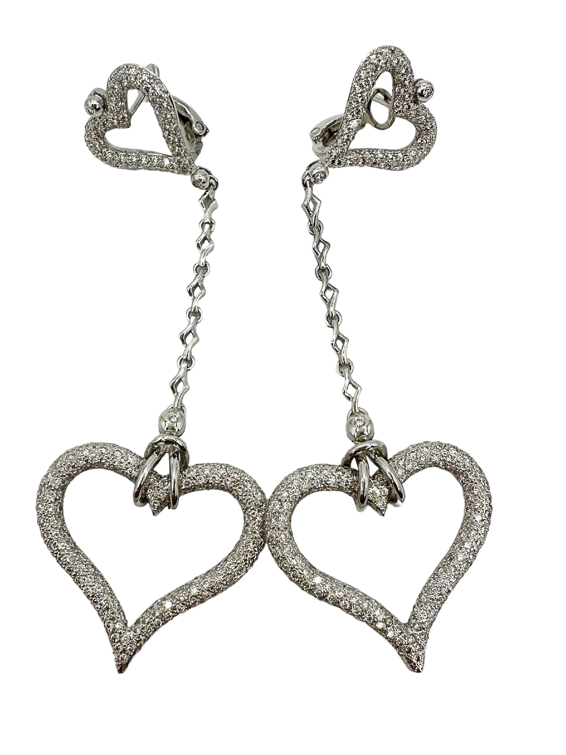 18k Diamond Heart Drop Earrings