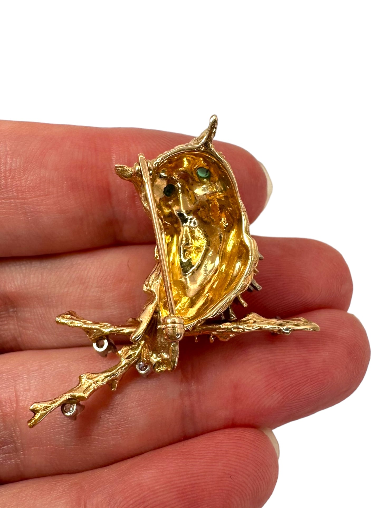 14k Owl Diamond Brooch