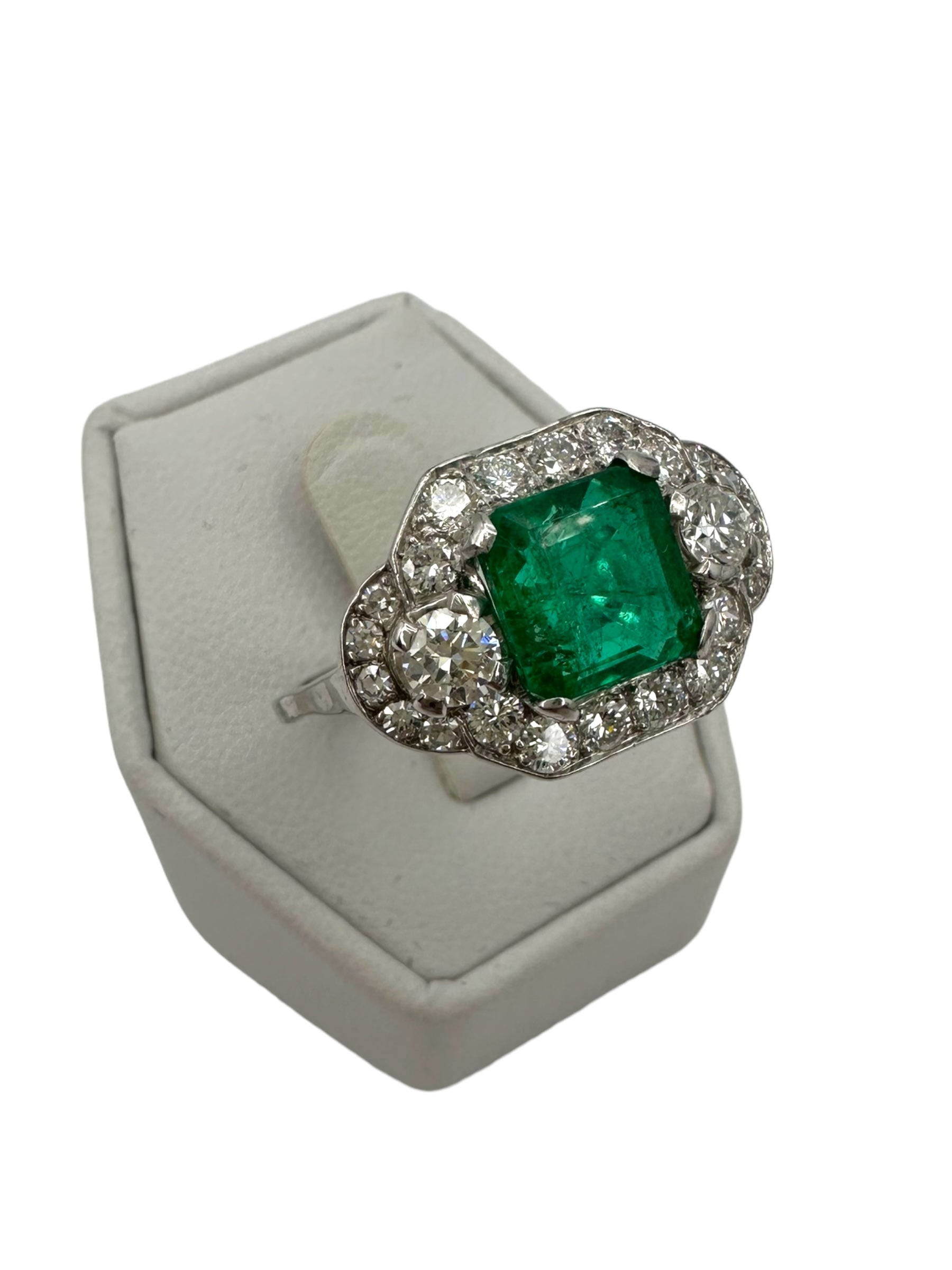 Platinum Emerald Diamond Cocktail Ring
