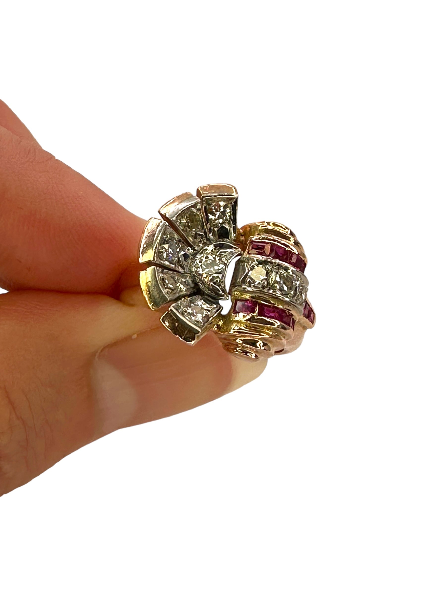 14k Retro Diamond Ruby Ring