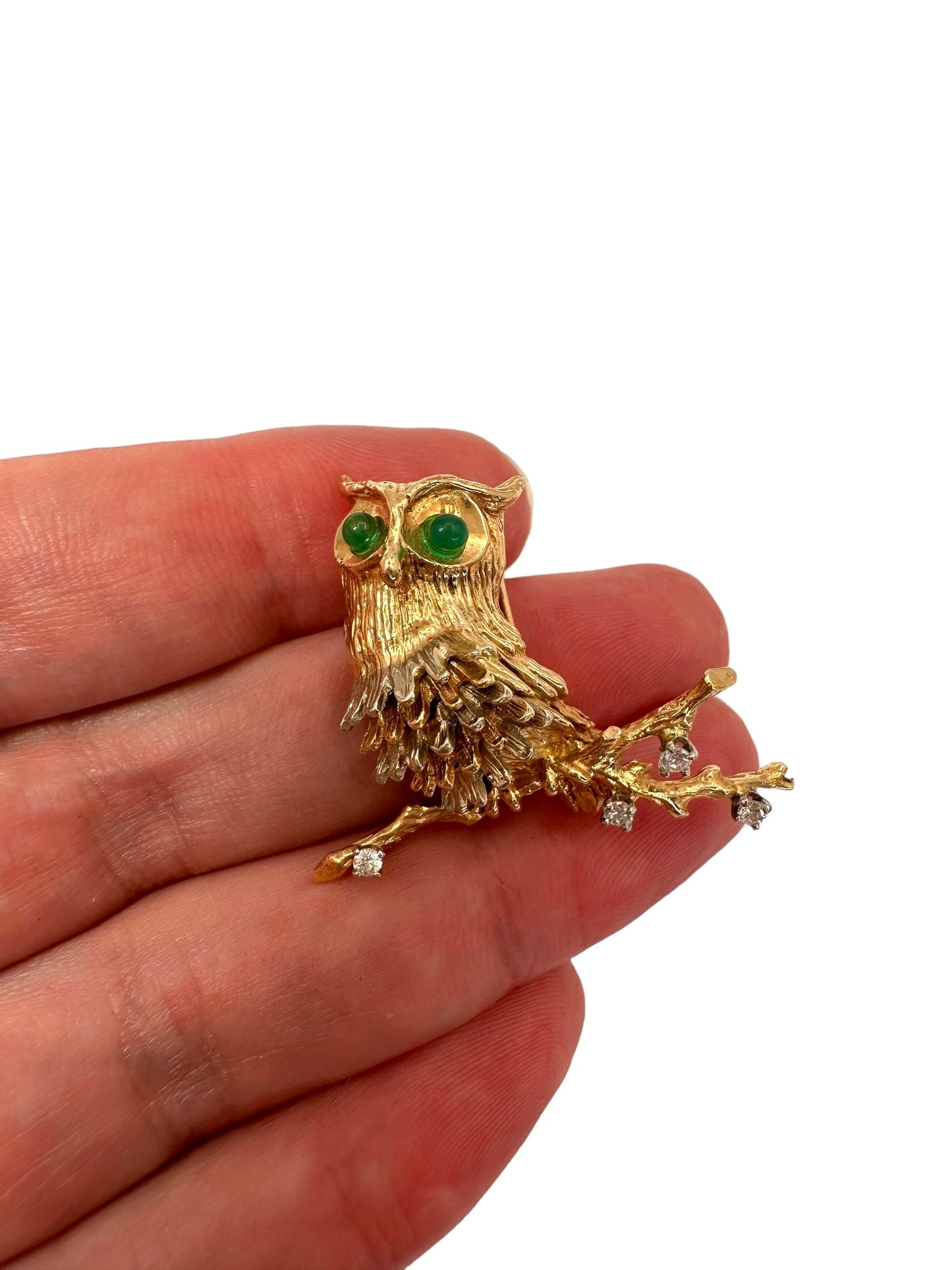 14k Owl Diamond Brooch