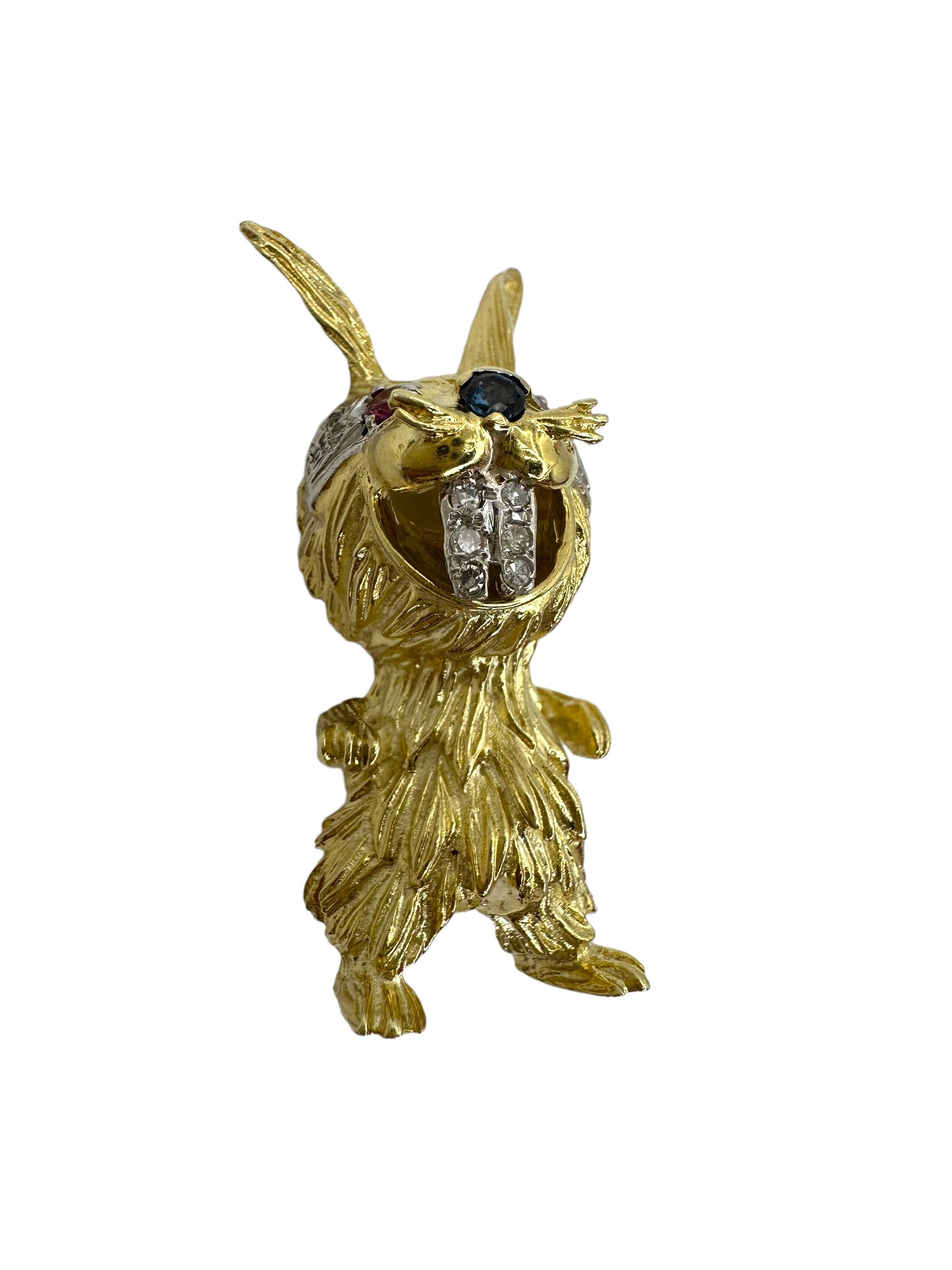 14k Rabbit Diamond Sapphire Ruby Brooch