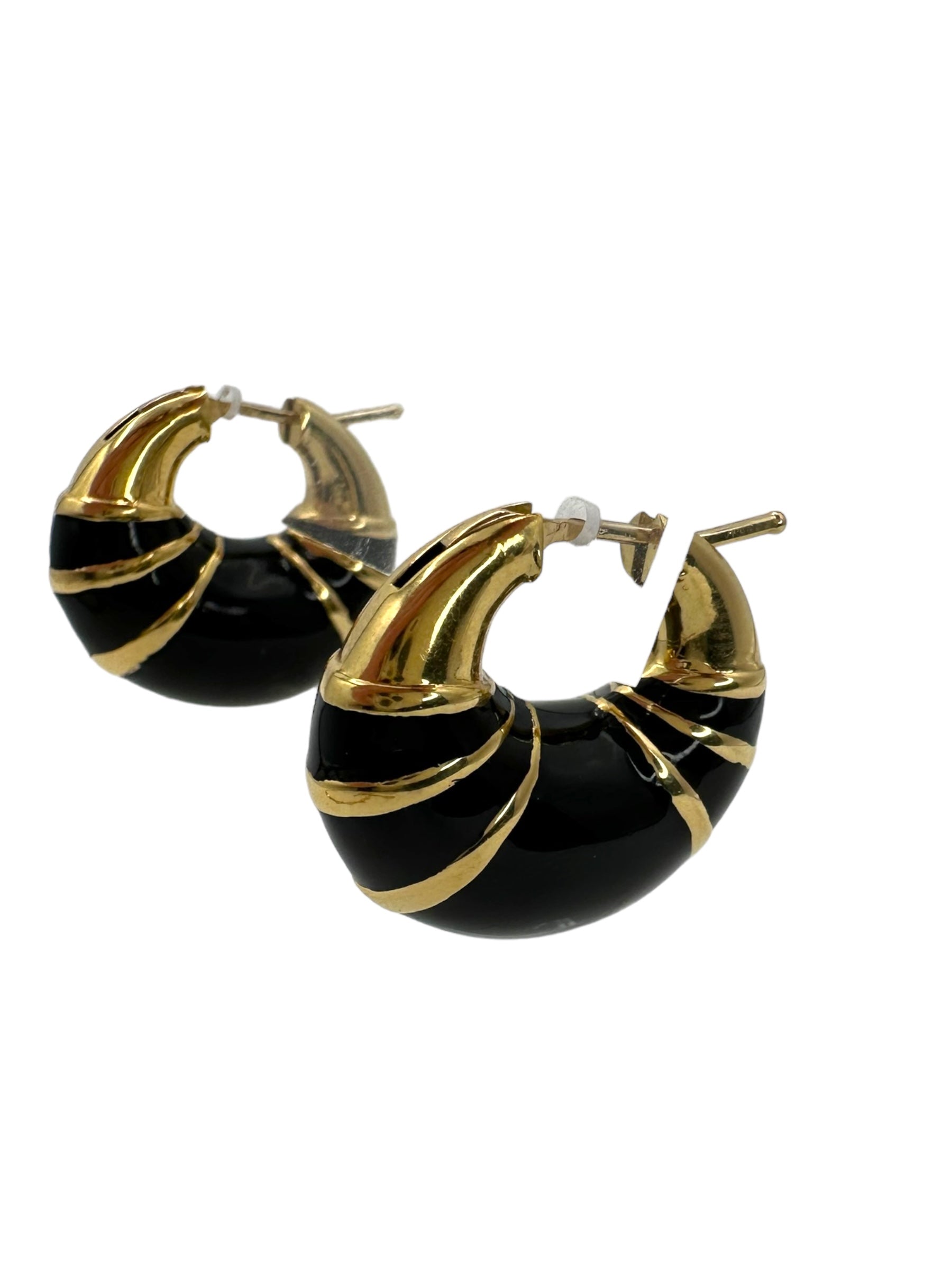 18k Enamel Crescent Huggie Earrings