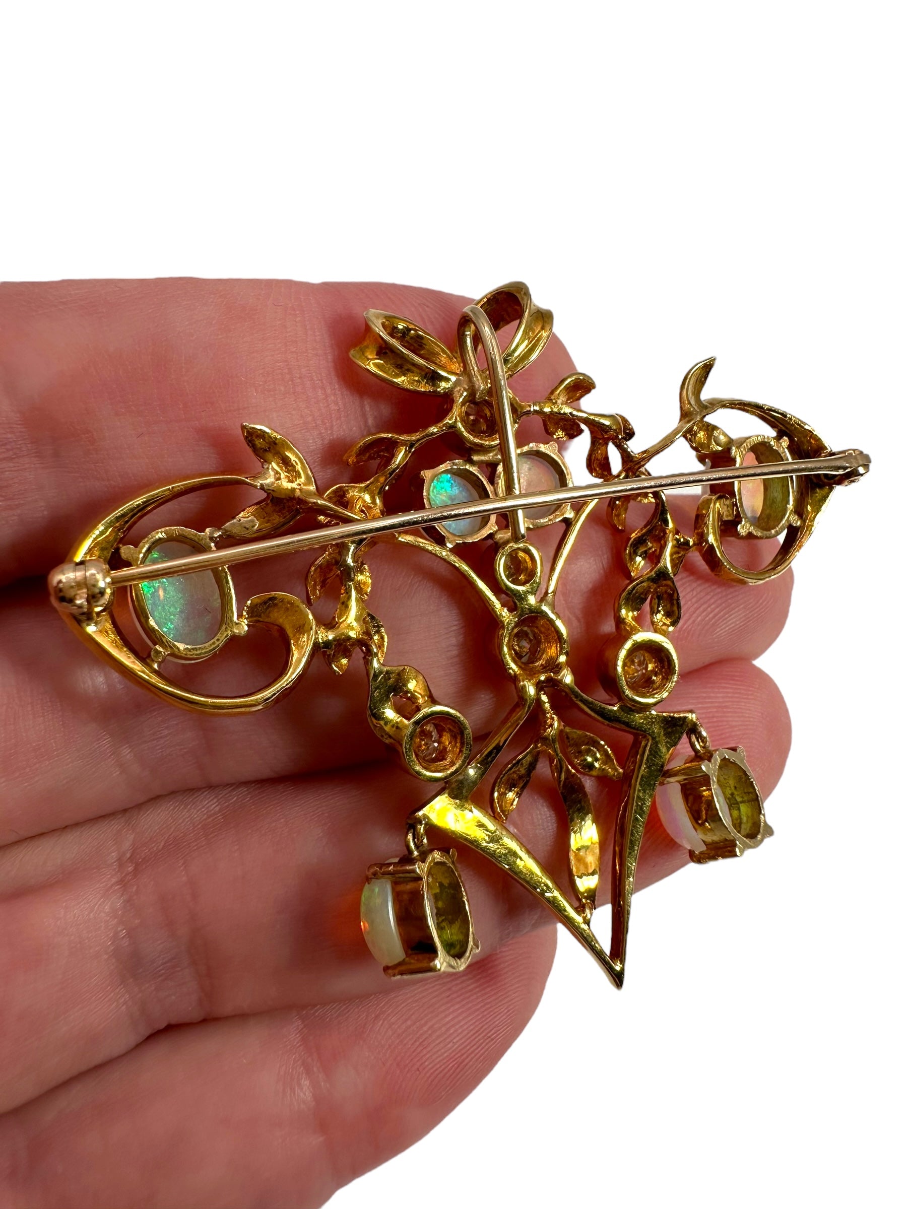 18k Opal Diamond Pendant Brooch