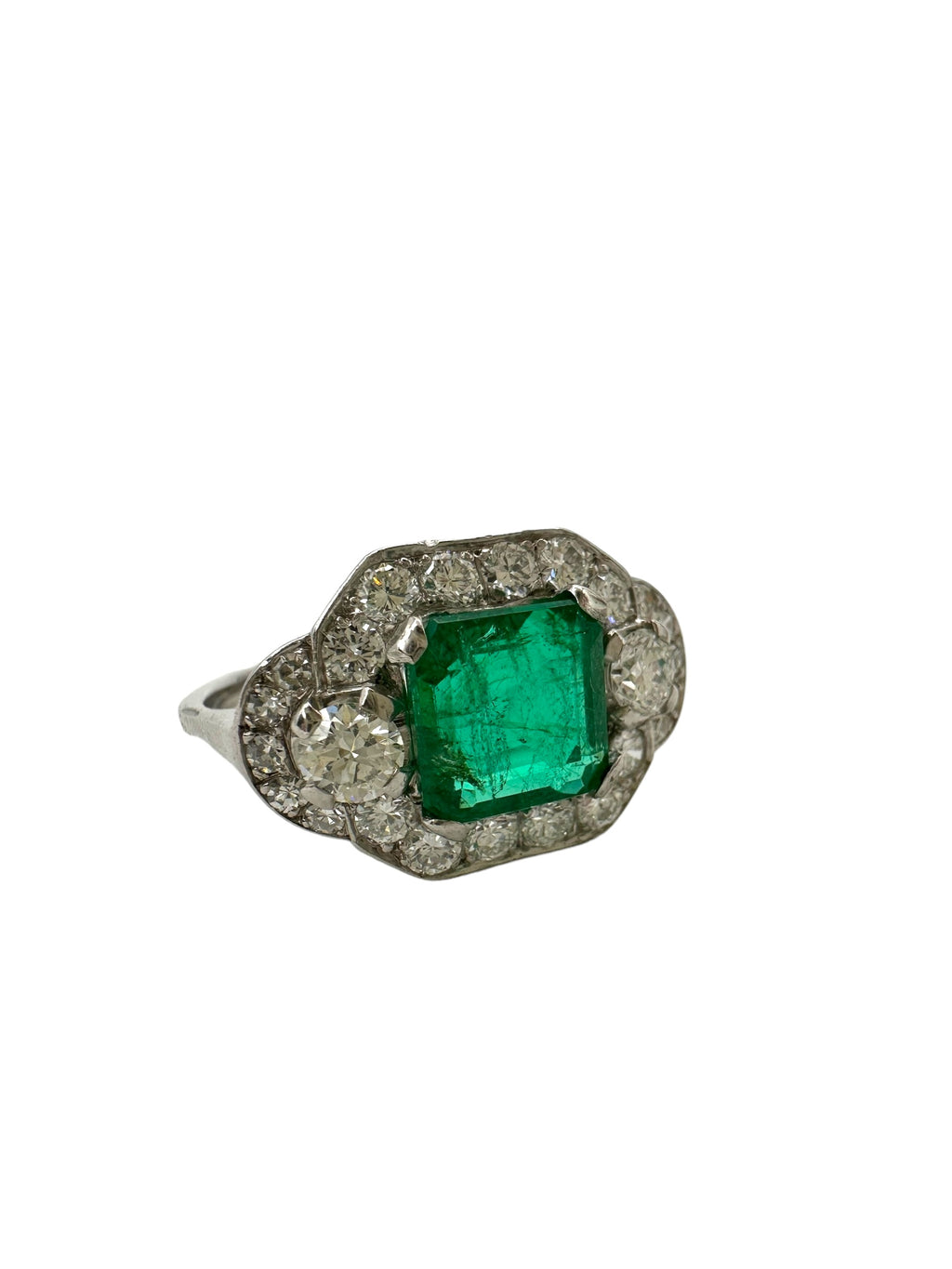 Platinum Emerald Diamond Cocktail Ring