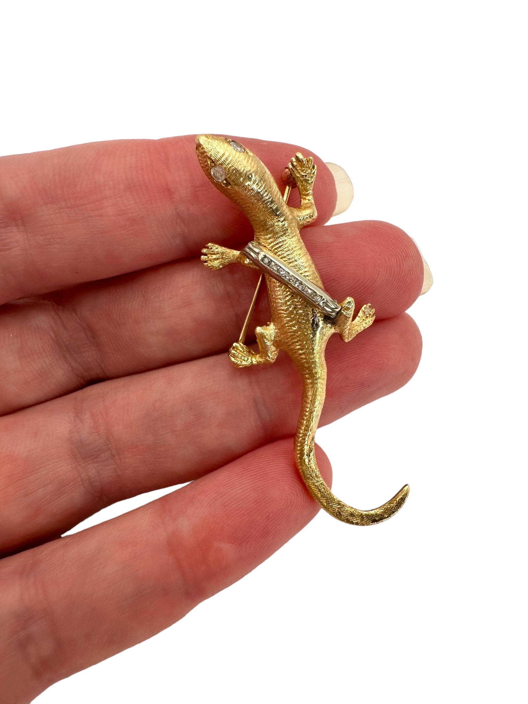 14k Diamond Lizard Brooch
