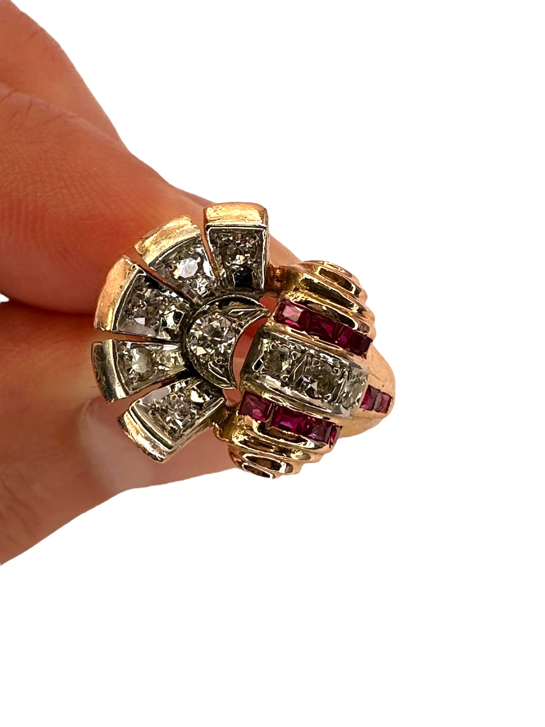 14k Retro Diamond Ruby Ring