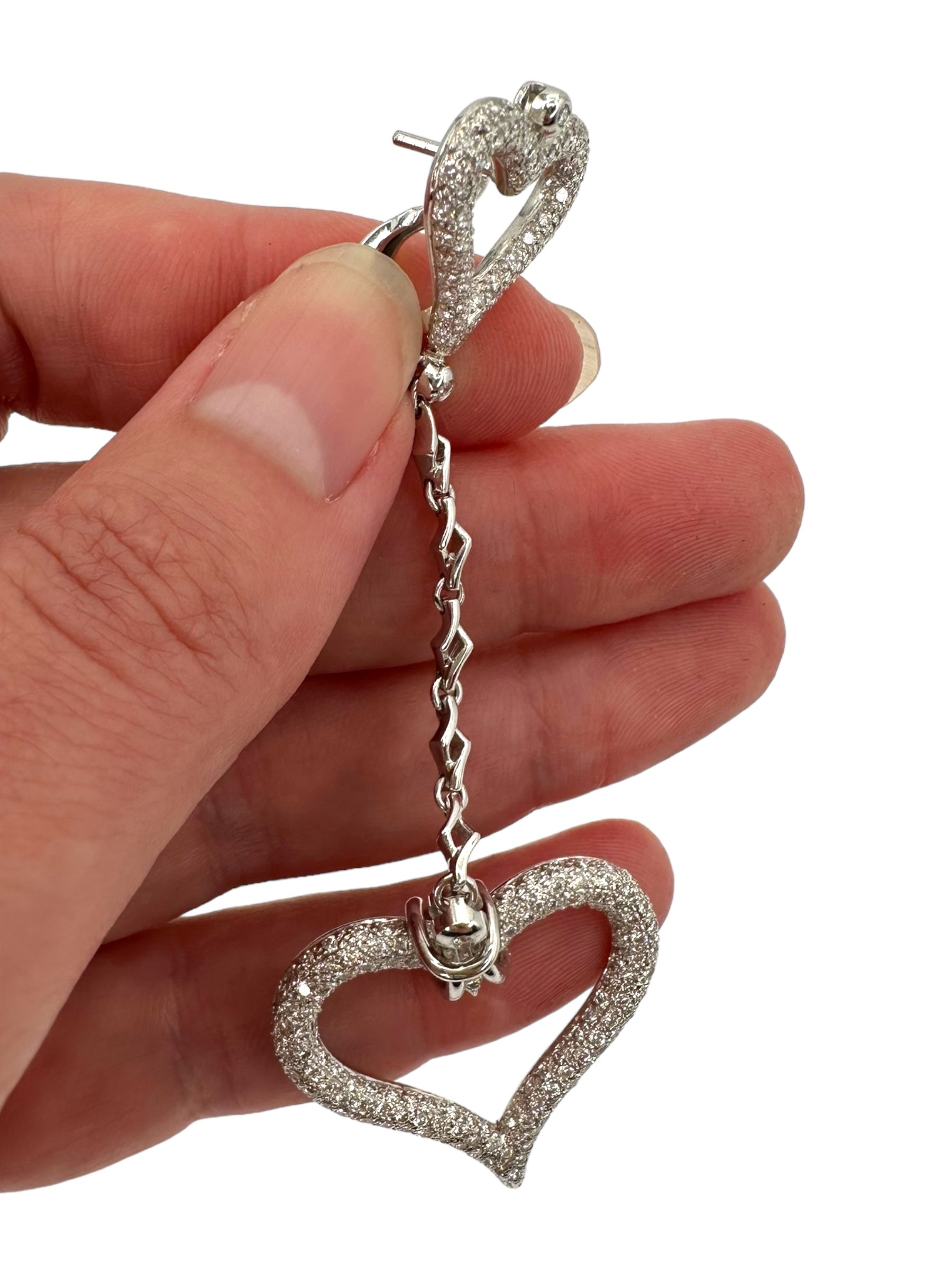 18k Diamond Heart Drop Earrings