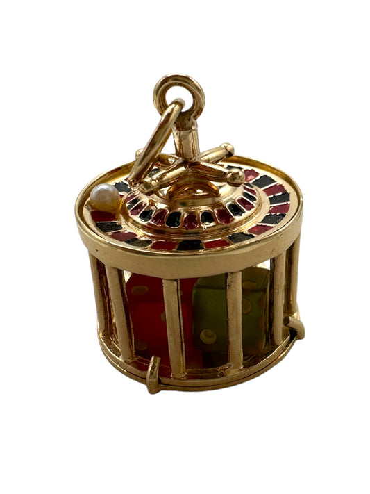 14k Enamel Roulette Wheel Dice Charm