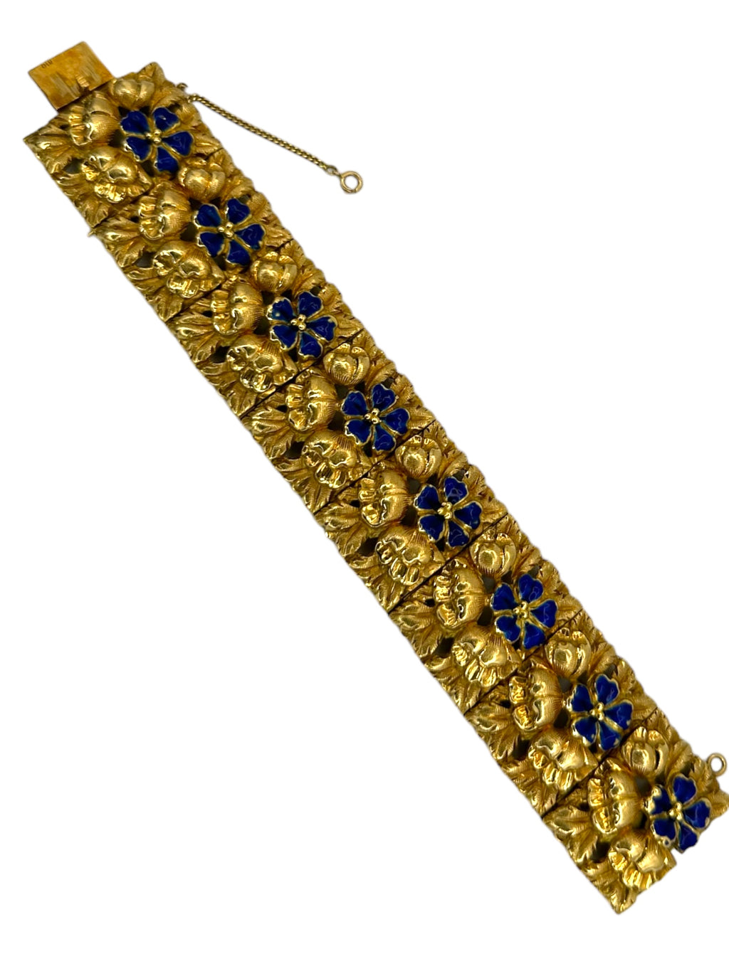 18k Large Art Nouveau Enamel Floral Bracelet