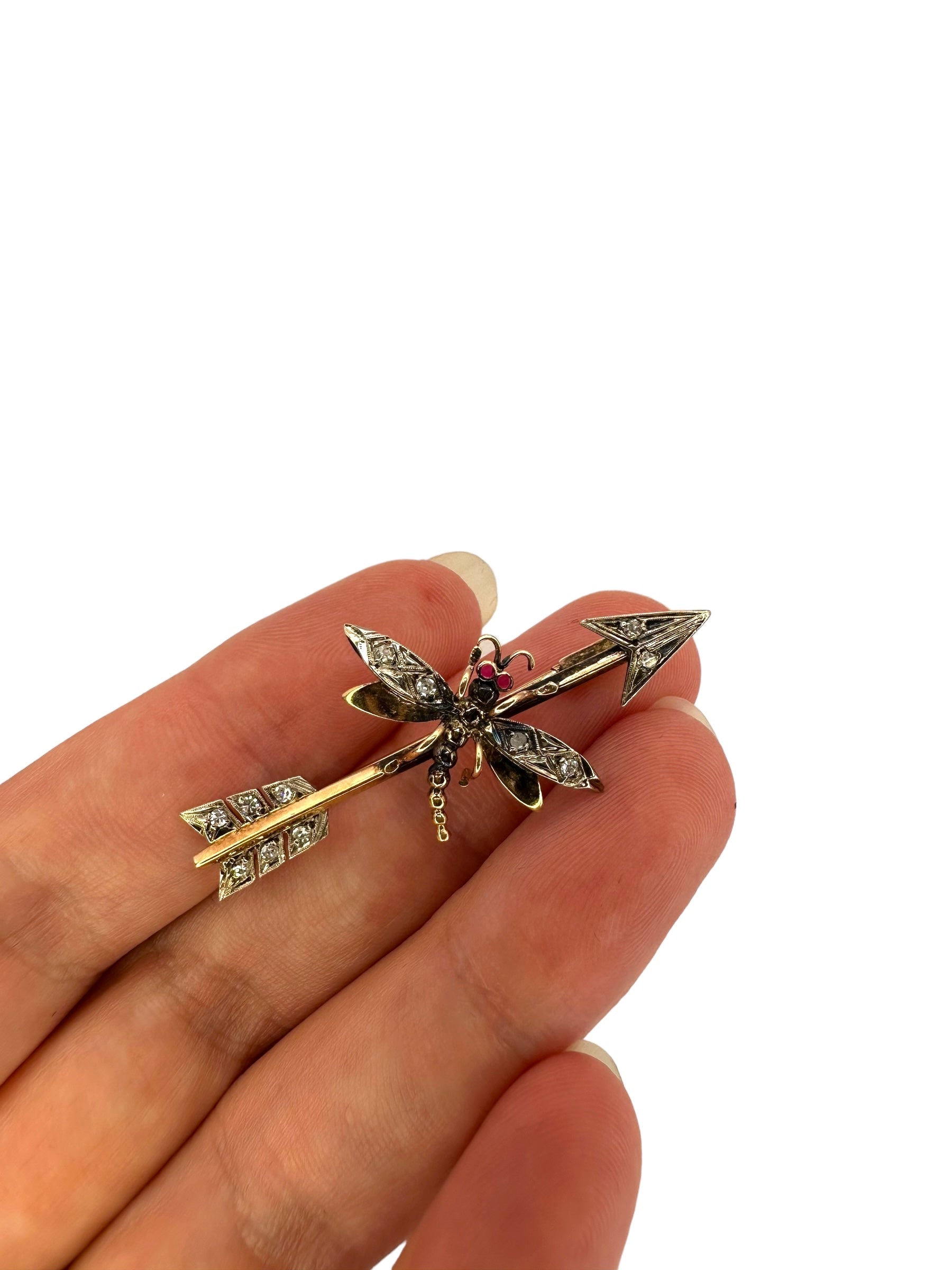 14k Diamond Arrow Dragonfly Pin