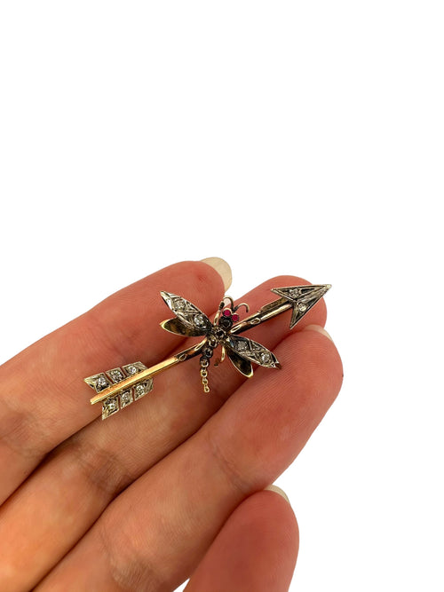 14k Diamond Arrow Dragonfly Pin