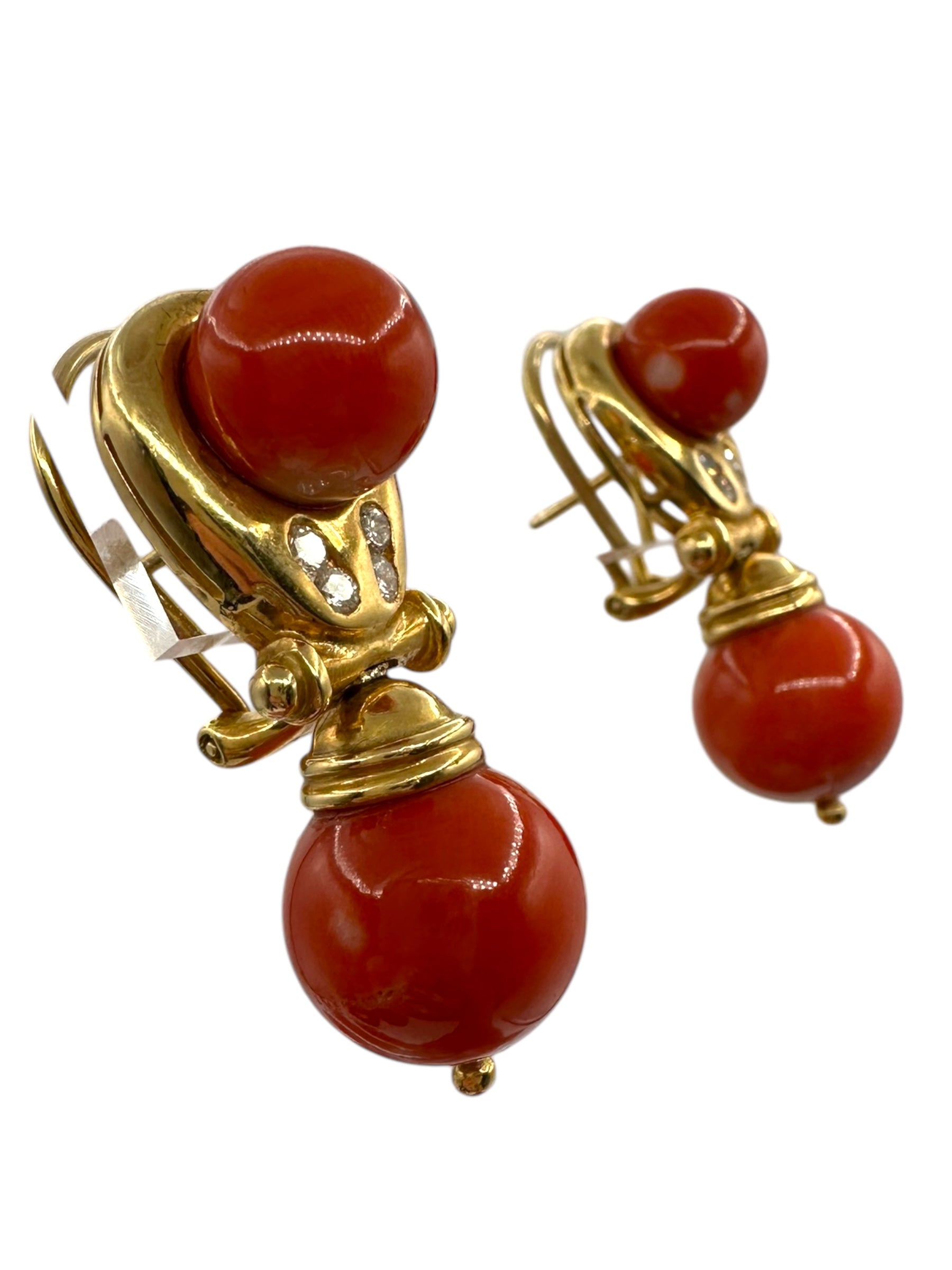 18k Coral Diamond Drop Earrings