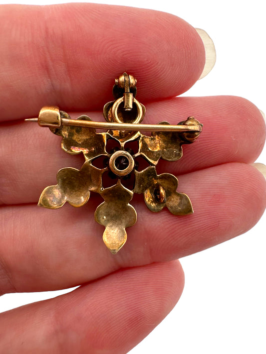14k Victorian Pearl Diamond Pin/ Pendant