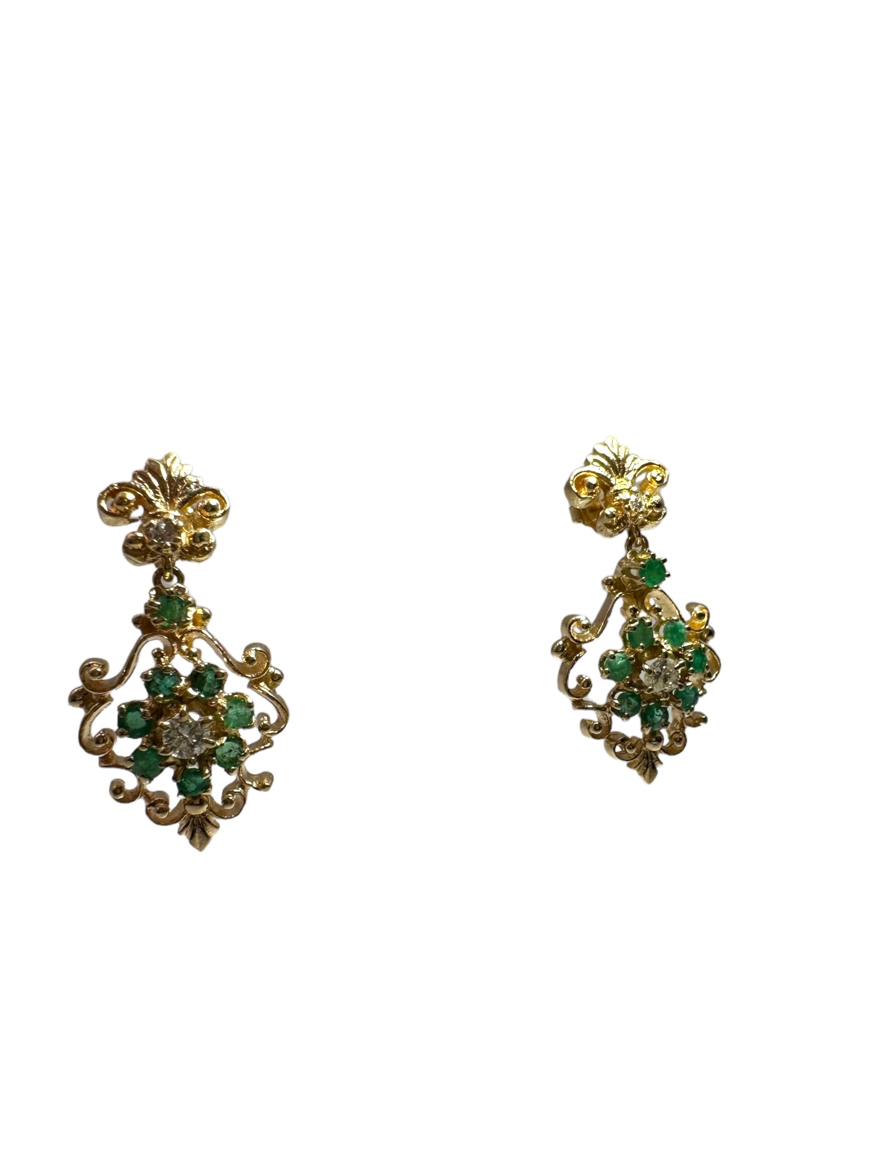14k Emerald Diamond Drop Earrings