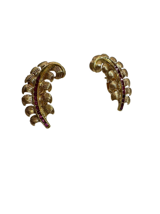 14k Retro Ruby Feather Earrings