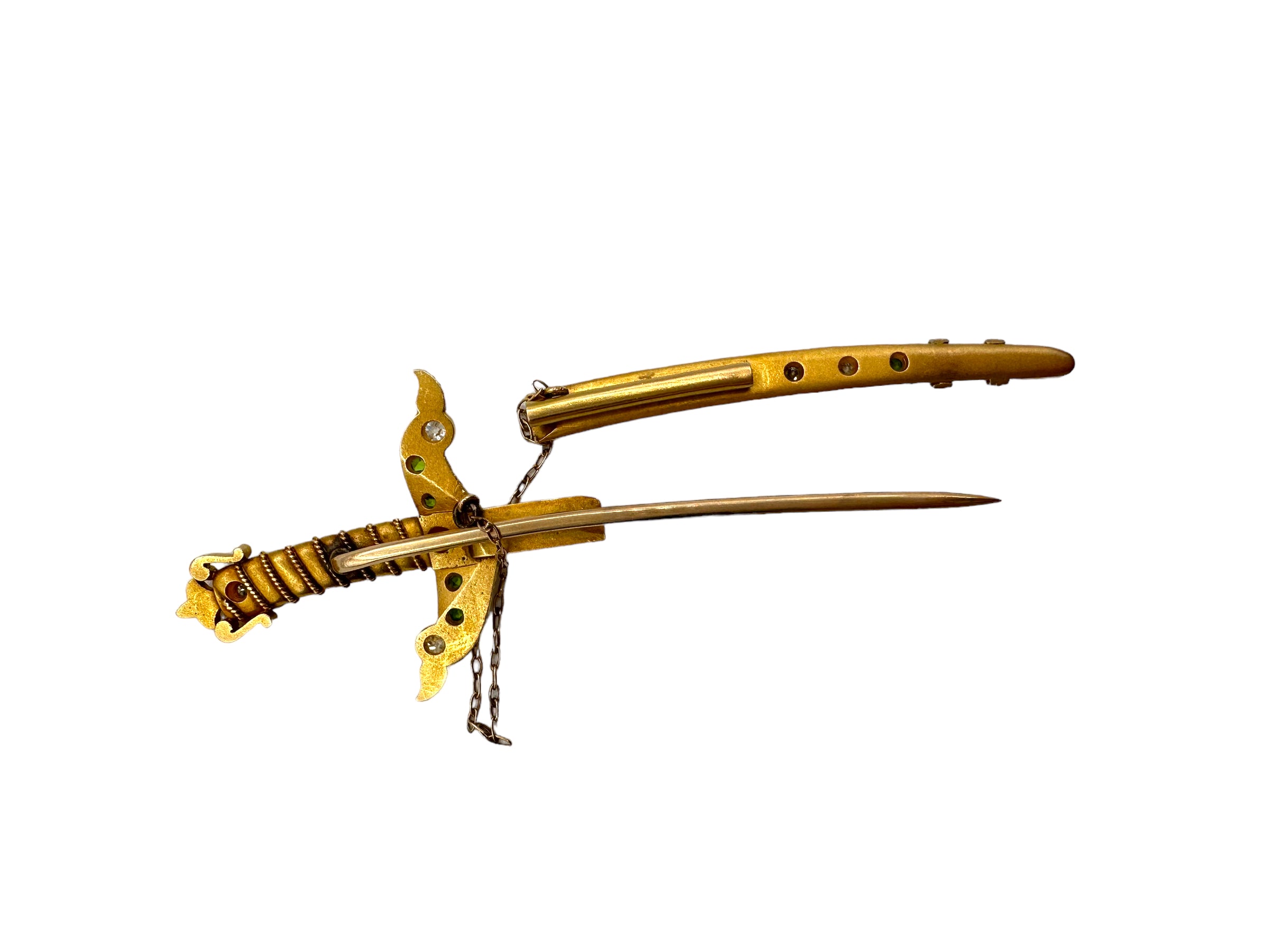 14k Platinum Diamond Demantoid Garnet Sword Brooch