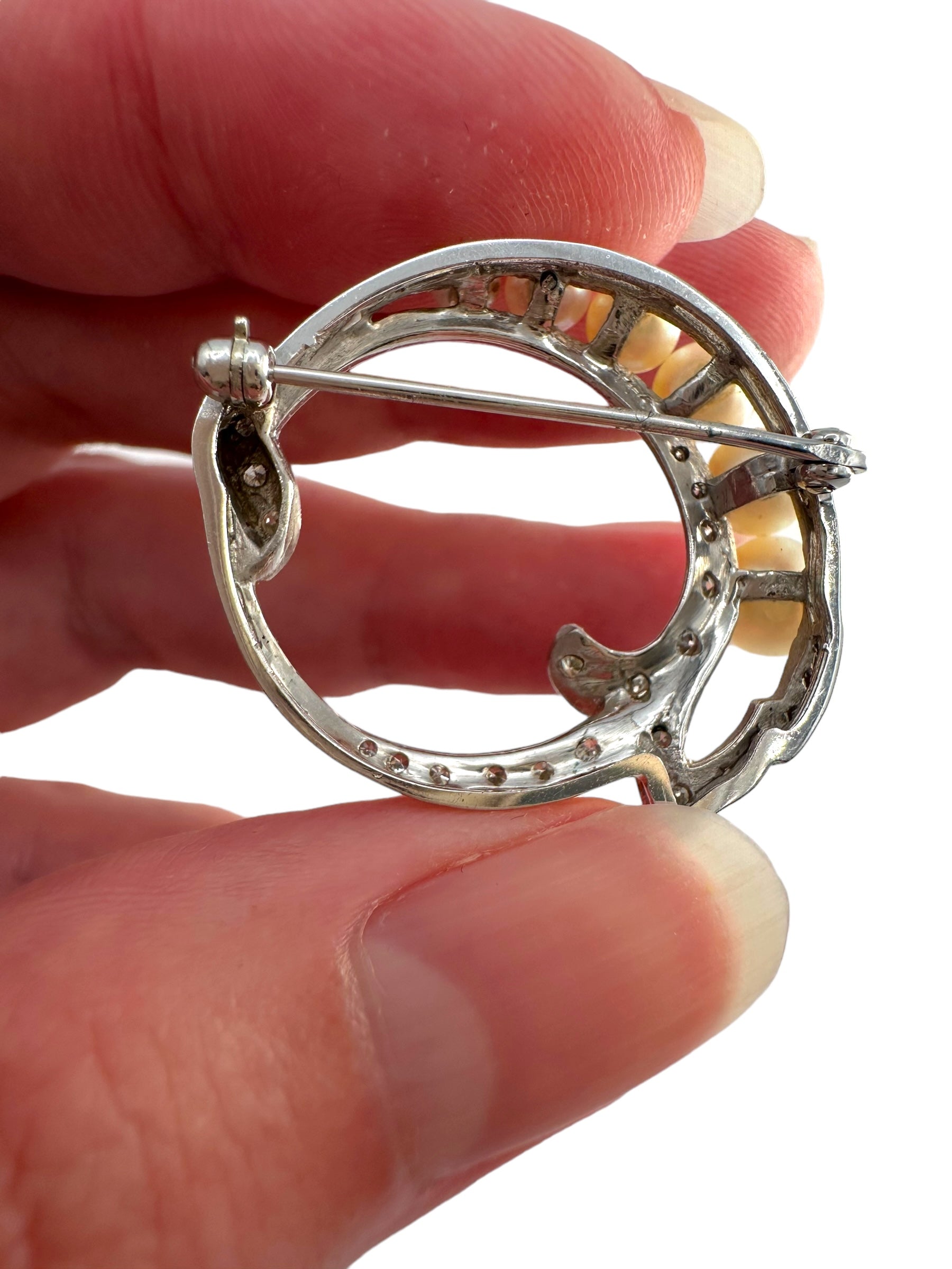14k Diamond Pearl Wreath Pin