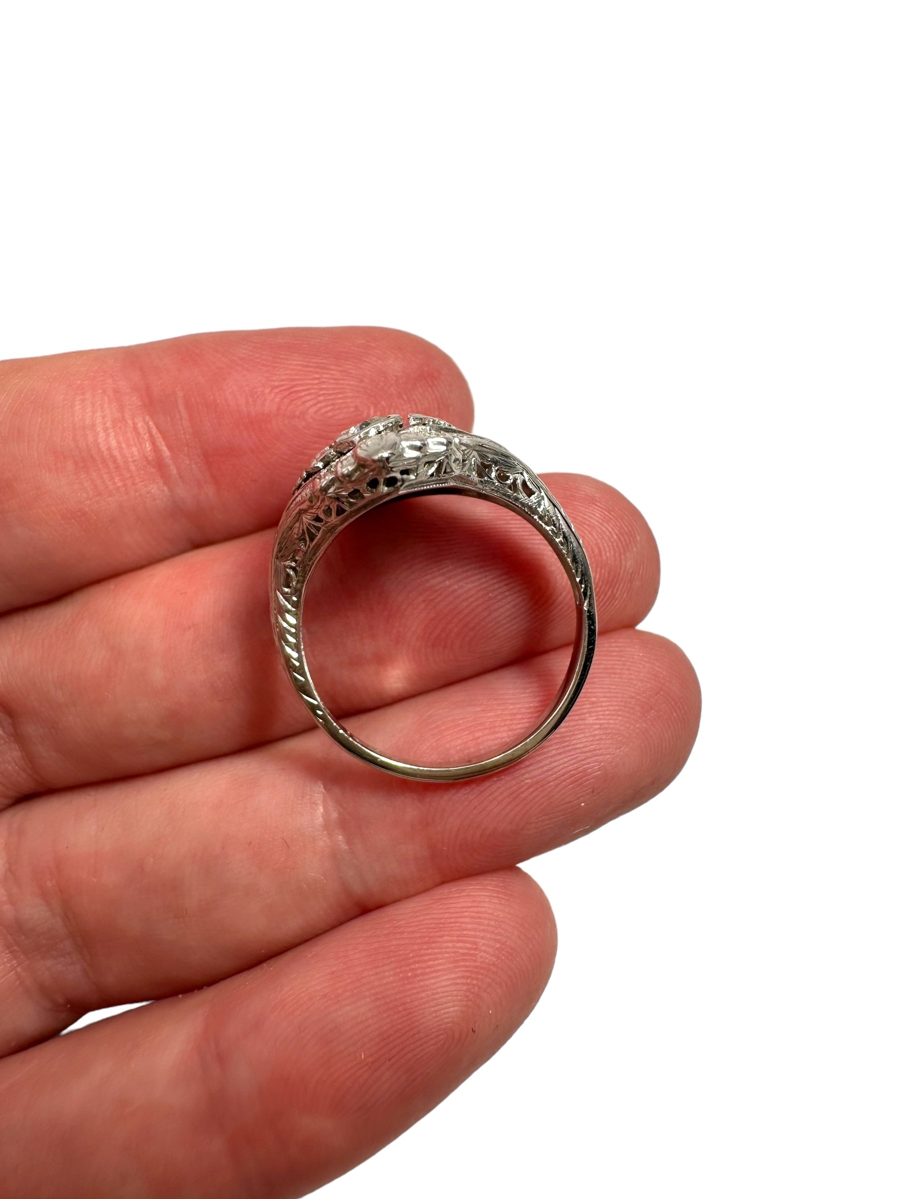18k Art Deco Style Diamond Filigree Ring