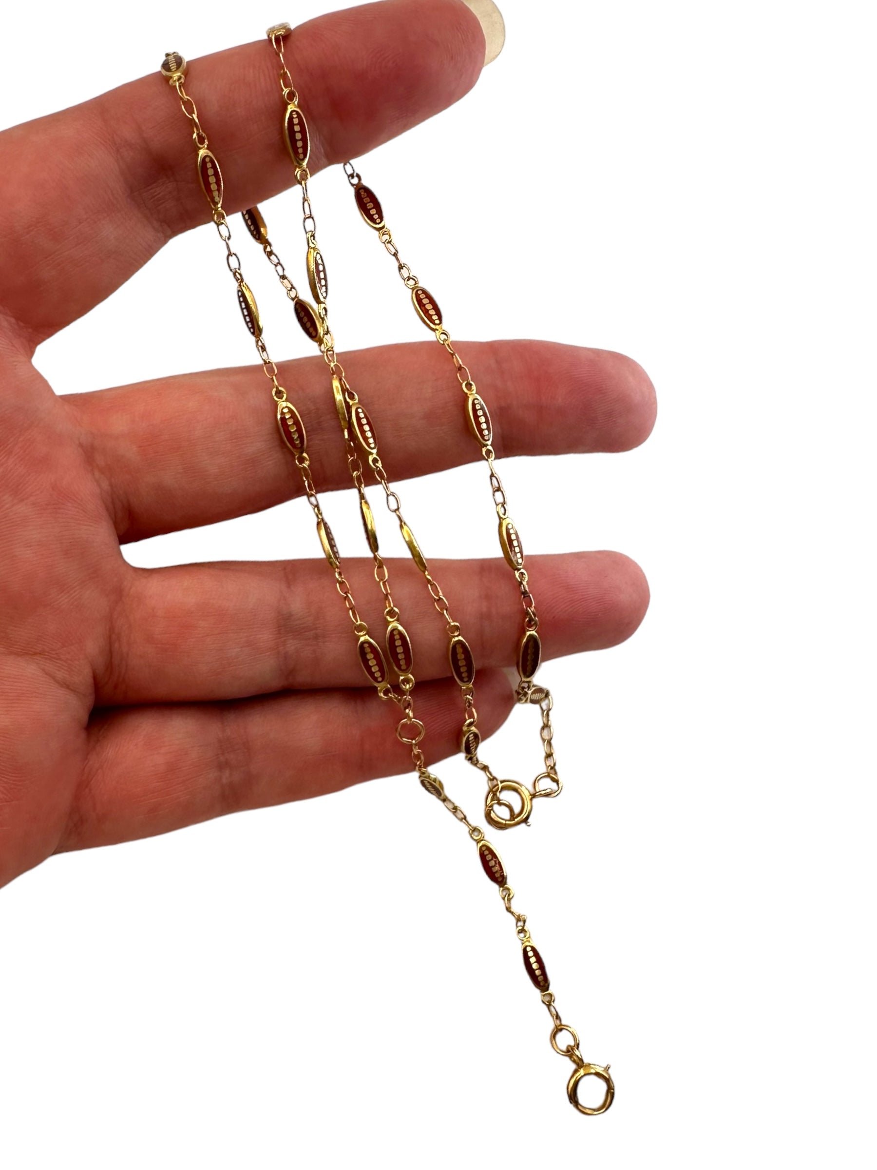 14k Red Enamel Dots Watch Chain