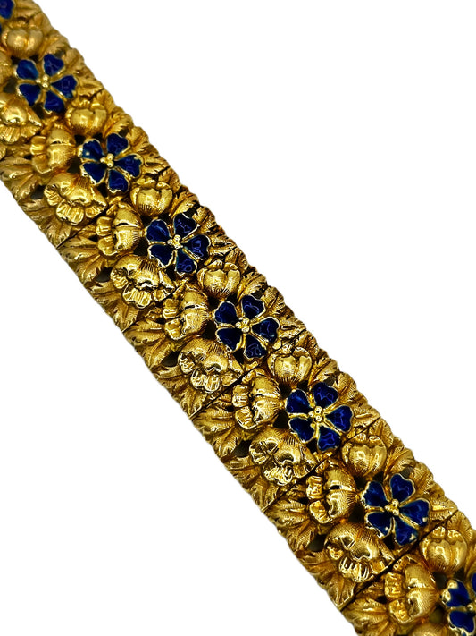 18k Large Art Nouveau Enamel Floral Bracelet