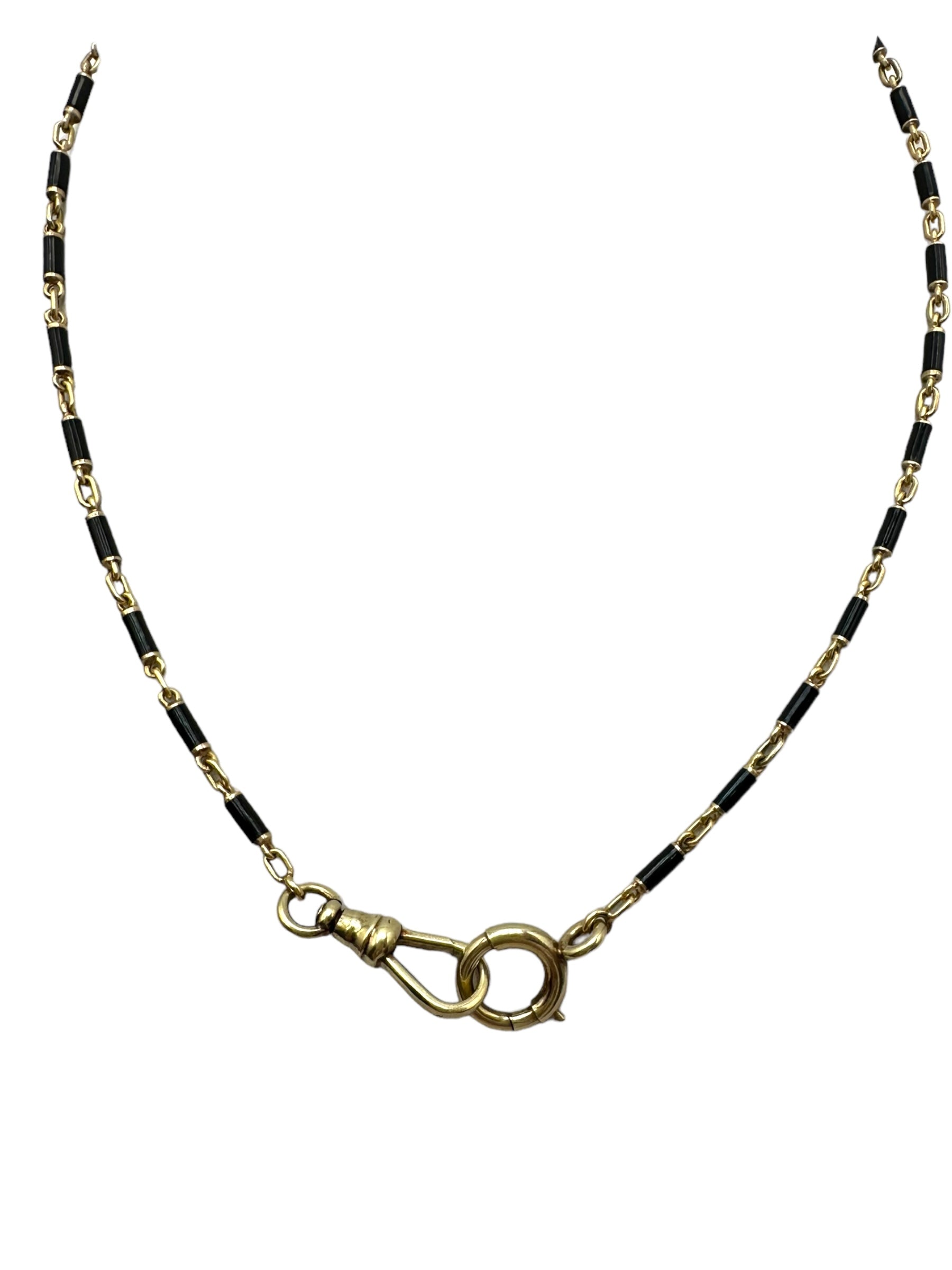 14k Black Enamel Barrel Link Watch Chain