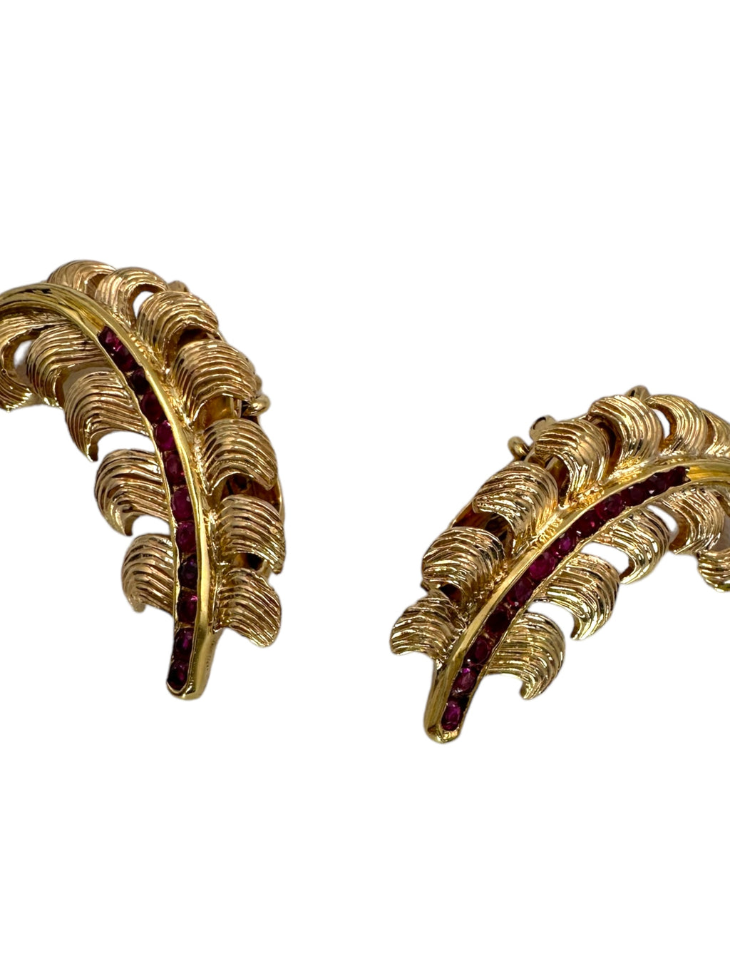 14k Retro Ruby Feather Earrings